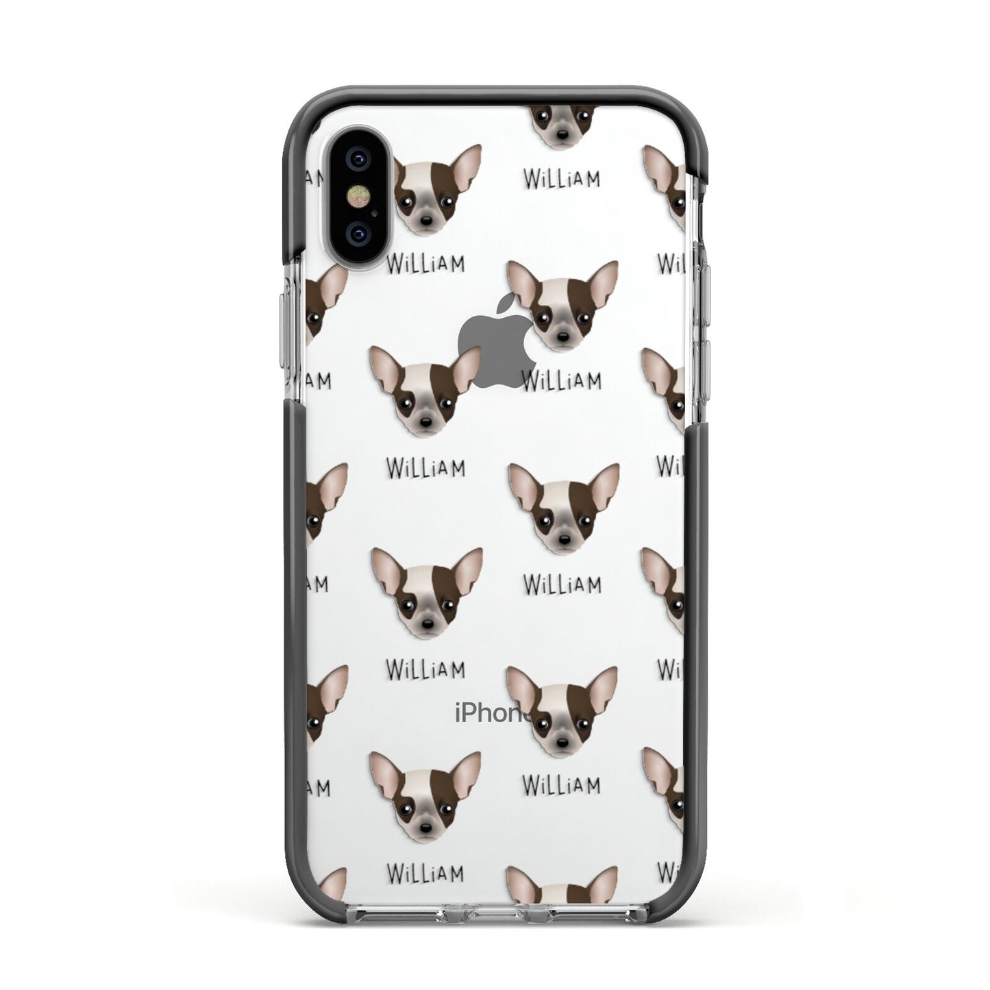 Chihuahua Icon with Name Apple iPhone Xs Impact Case Black Edge on Silver Phone