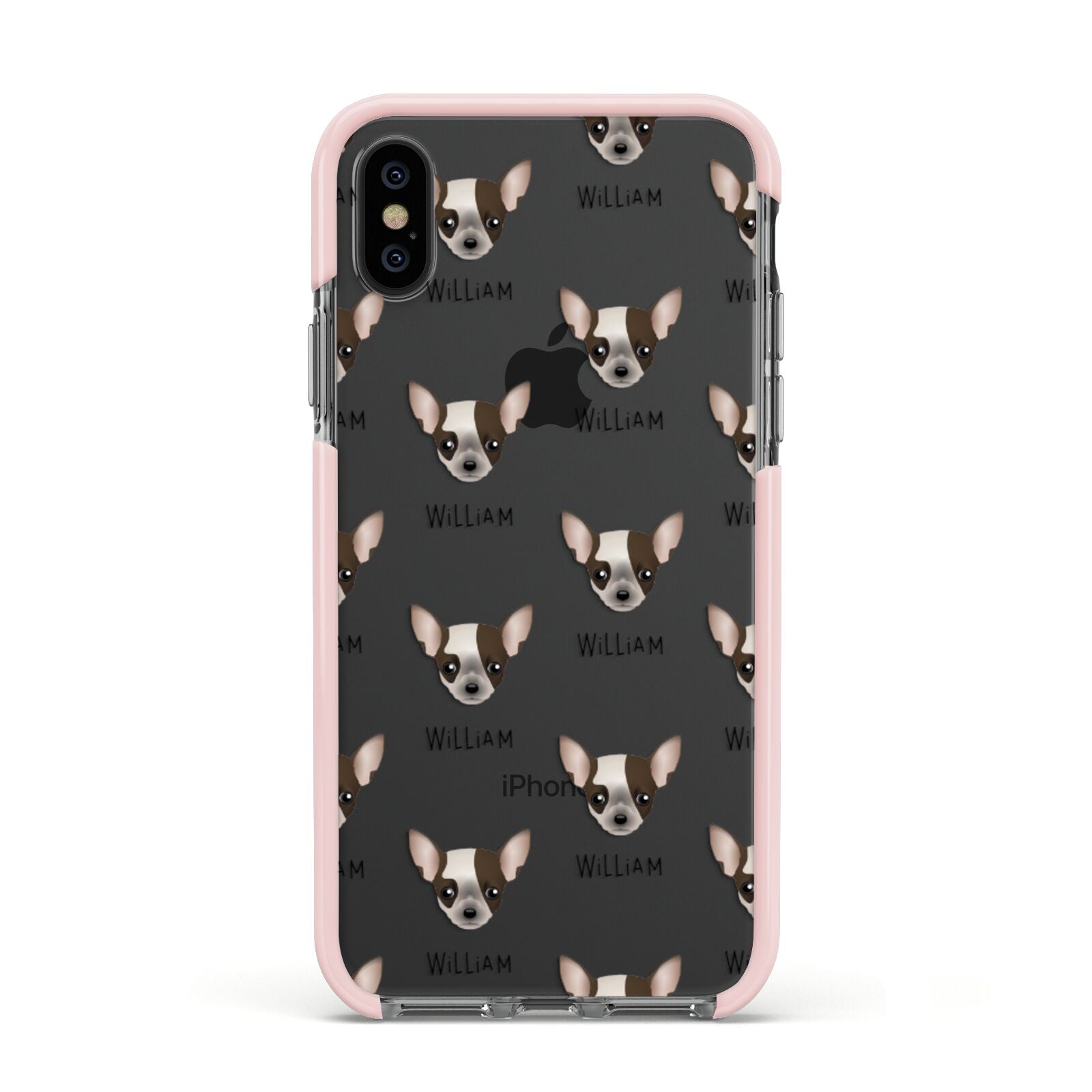 Chihuahua Icon with Name Apple iPhone Xs Impact Case Pink Edge on Black Phone