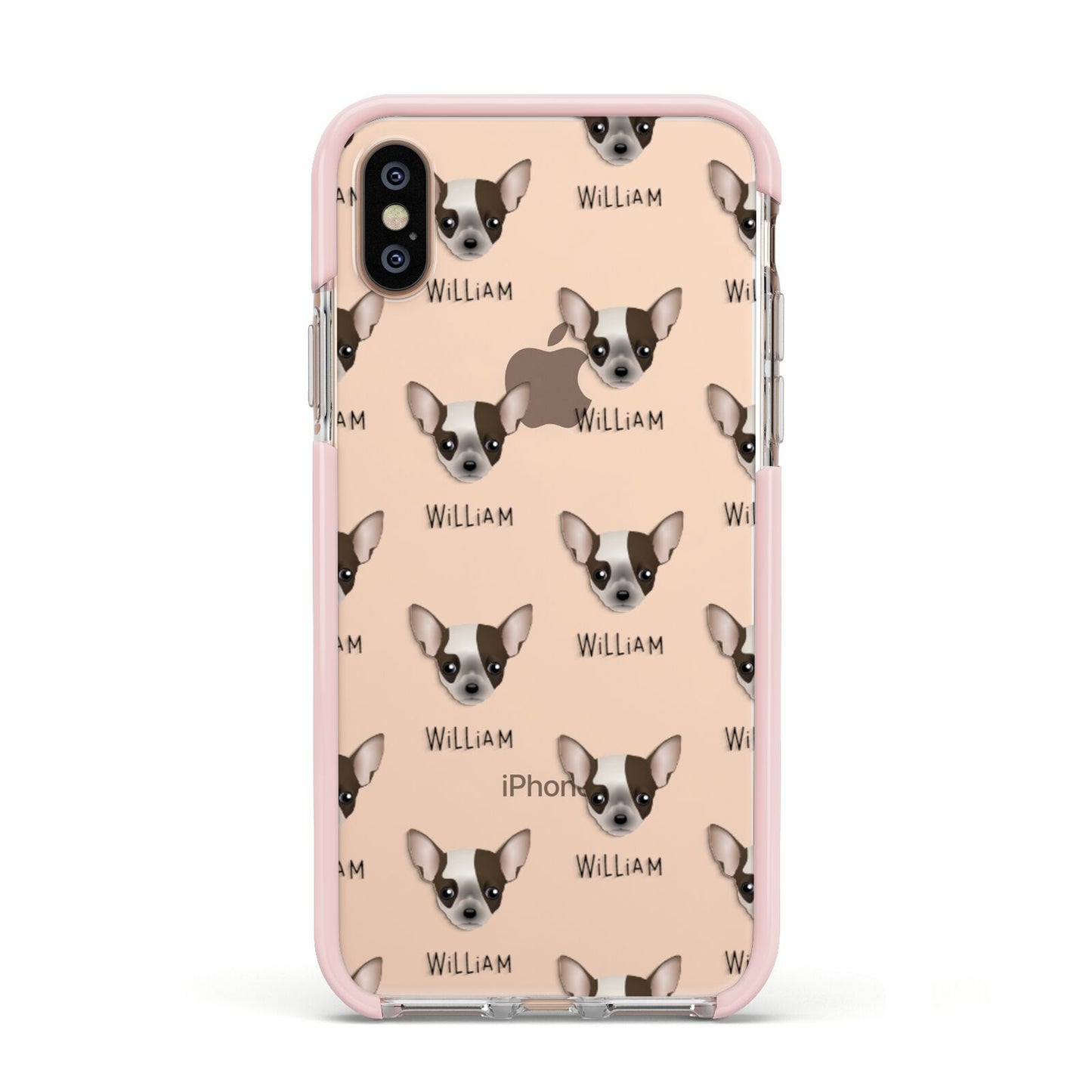 Chihuahua Icon with Name Apple iPhone Xs Impact Case Pink Edge on Gold Phone