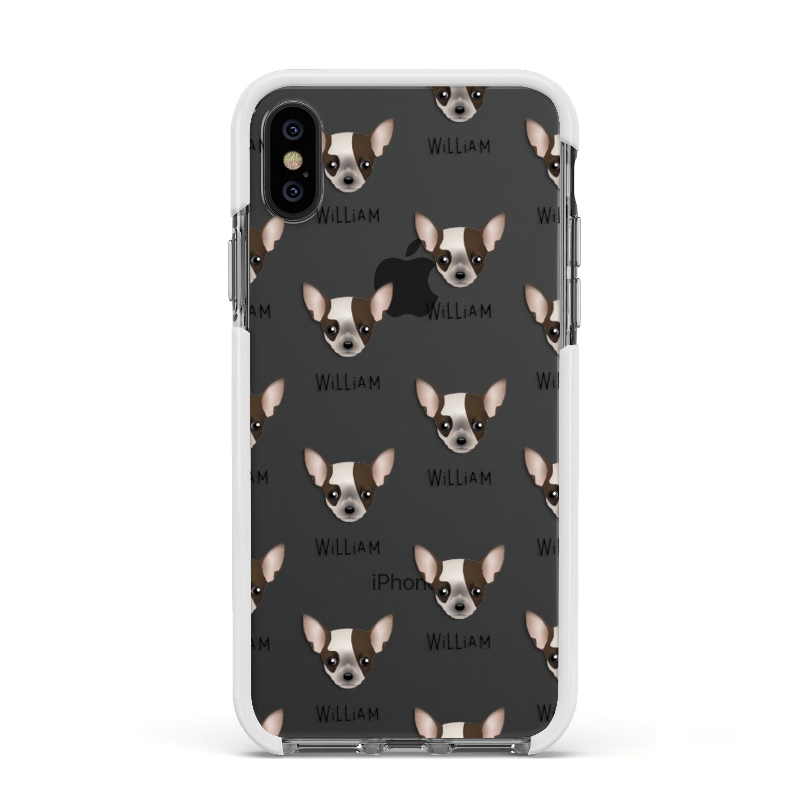 Chihuahua Icon with Name Apple iPhone Xs Impact Case White Edge on Black Phone