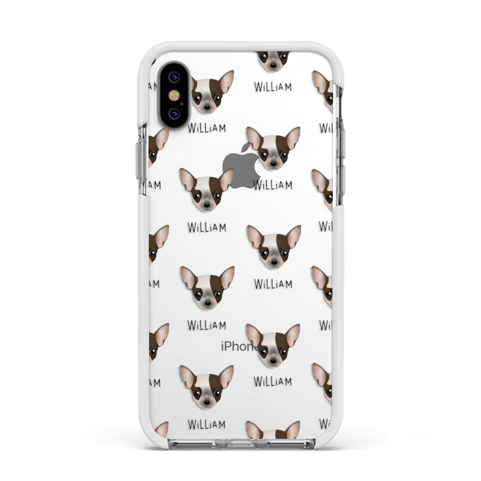 Chihuahua Icon with Name Apple iPhone Xs Impact Case White Edge on Silver Phone