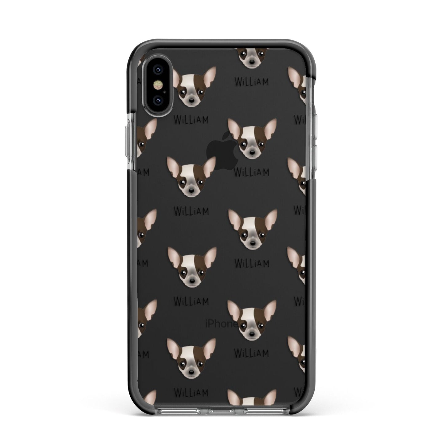 Chihuahua Icon with Name Apple iPhone Xs Max Impact Case Black Edge on Black Phone