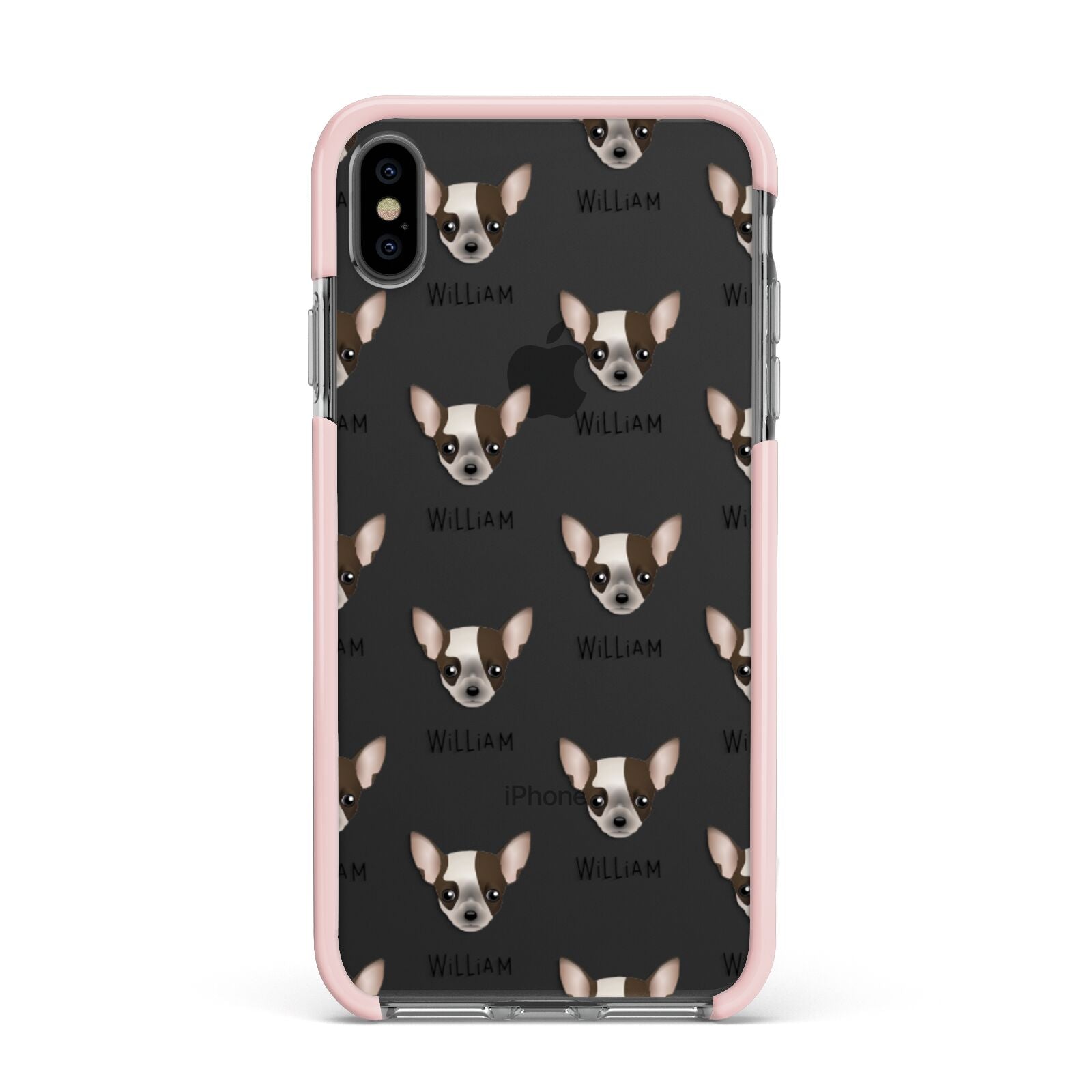 Chihuahua Icon with Name Apple iPhone Xs Max Impact Case Pink Edge on Black Phone