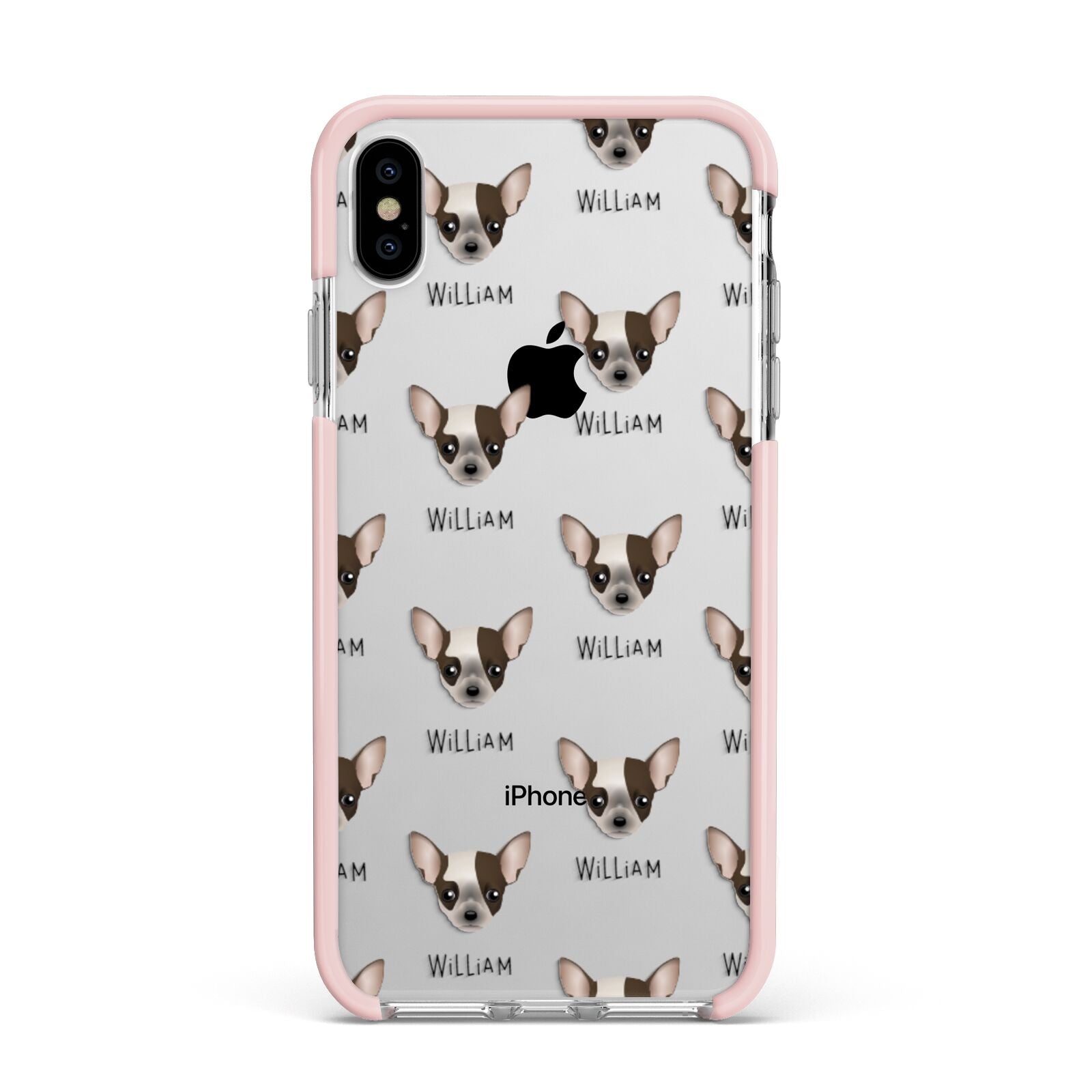 Chihuahua Icon with Name Apple iPhone Xs Max Impact Case Pink Edge on Silver Phone