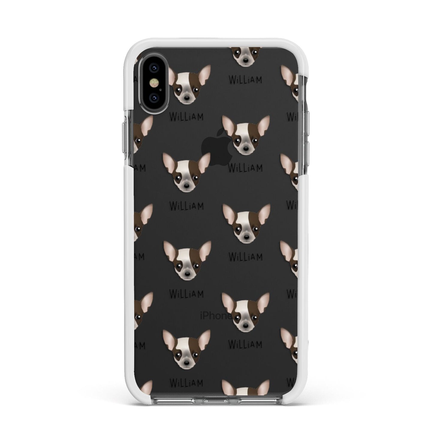 Chihuahua Icon with Name Apple iPhone Xs Max Impact Case White Edge on Black Phone