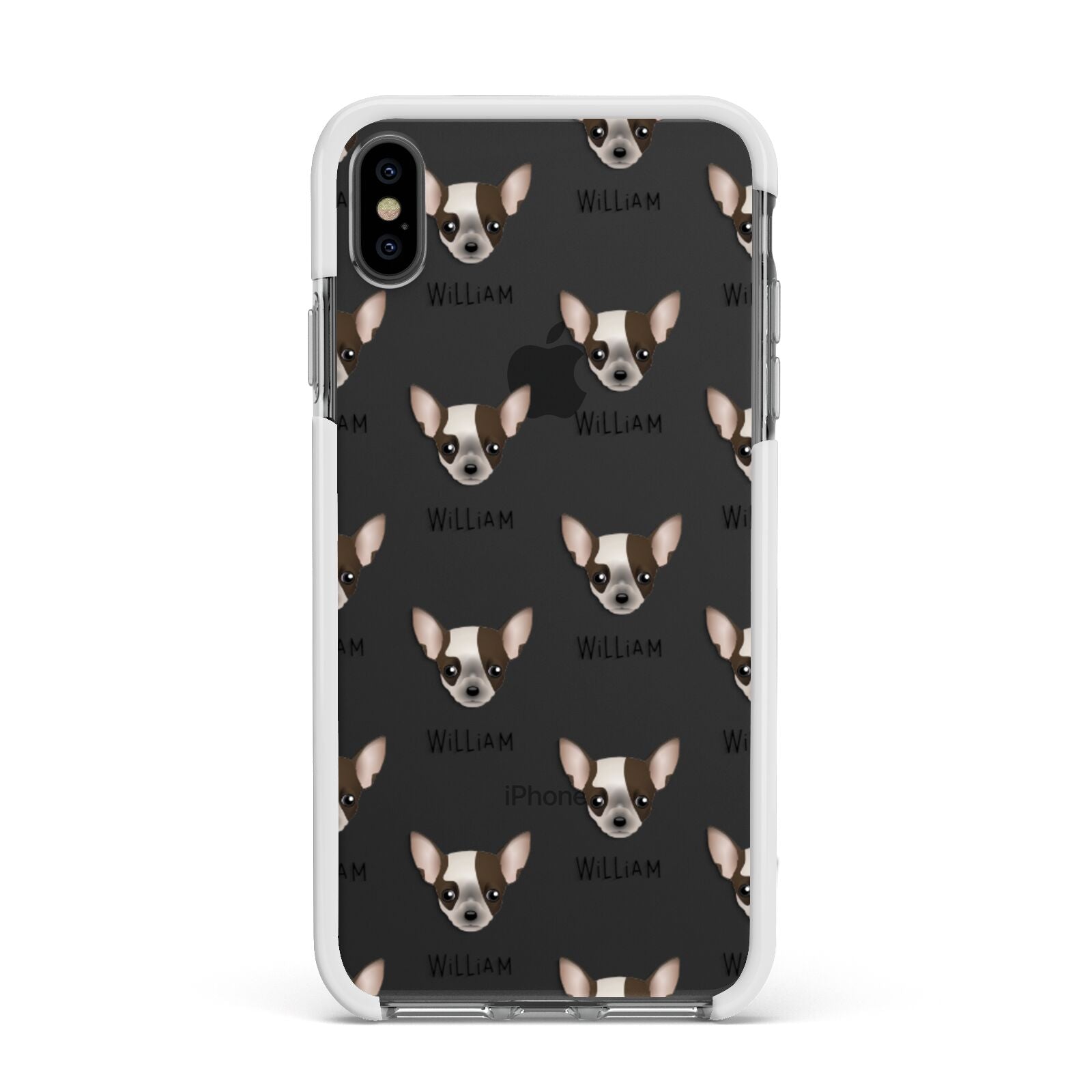 Chihuahua Icon with Name Apple iPhone Xs Max Impact Case White Edge on Black Phone
