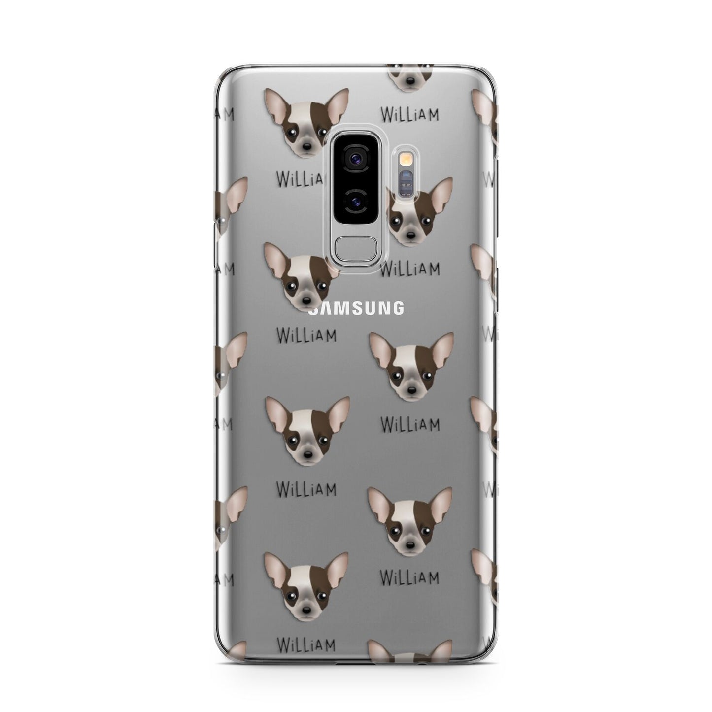 Chihuahua Icon with Name Samsung Galaxy S9 Plus Case on Silver phone
