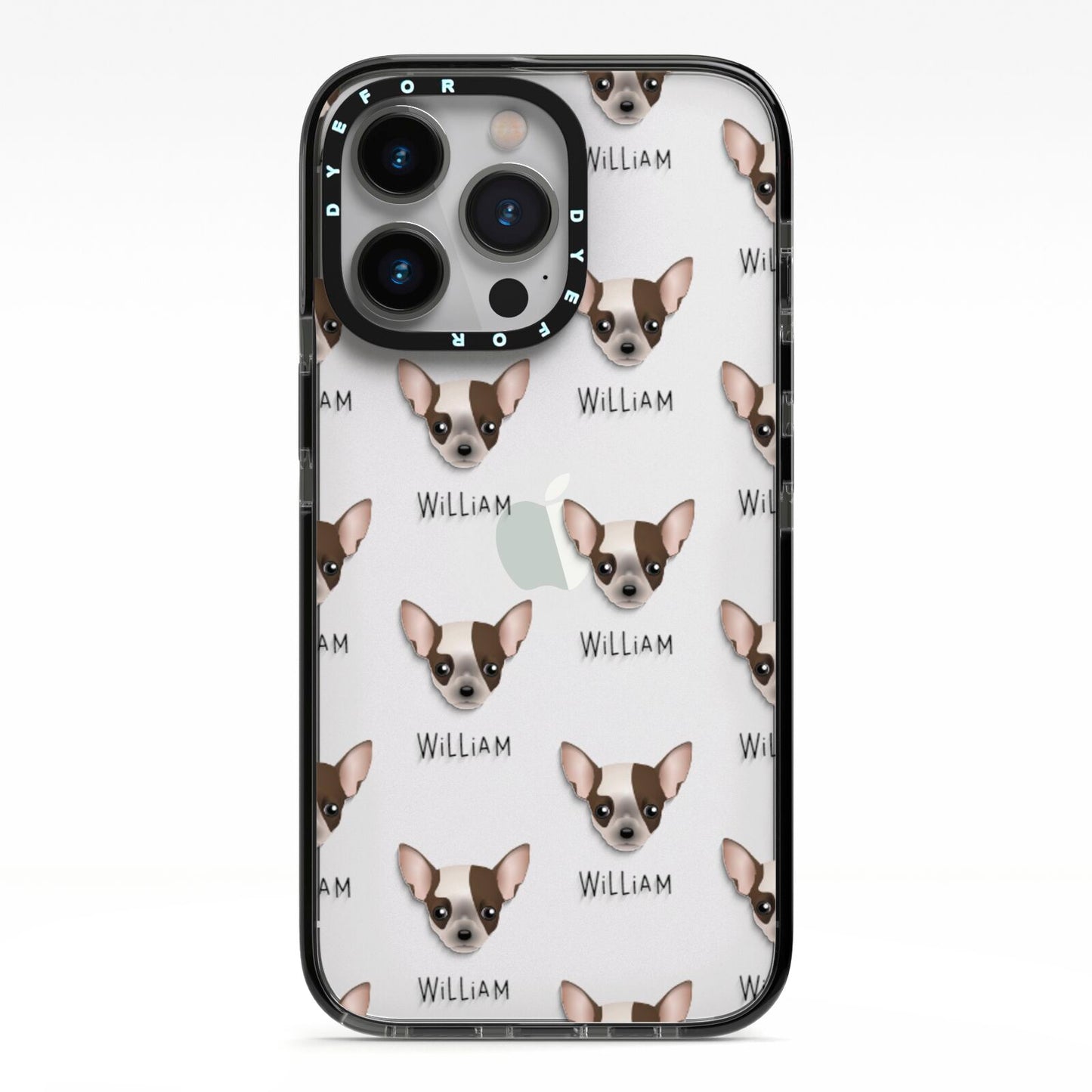 Chihuahua Icon with Name iPhone 13 Pro Black Impact Case on Silver phone