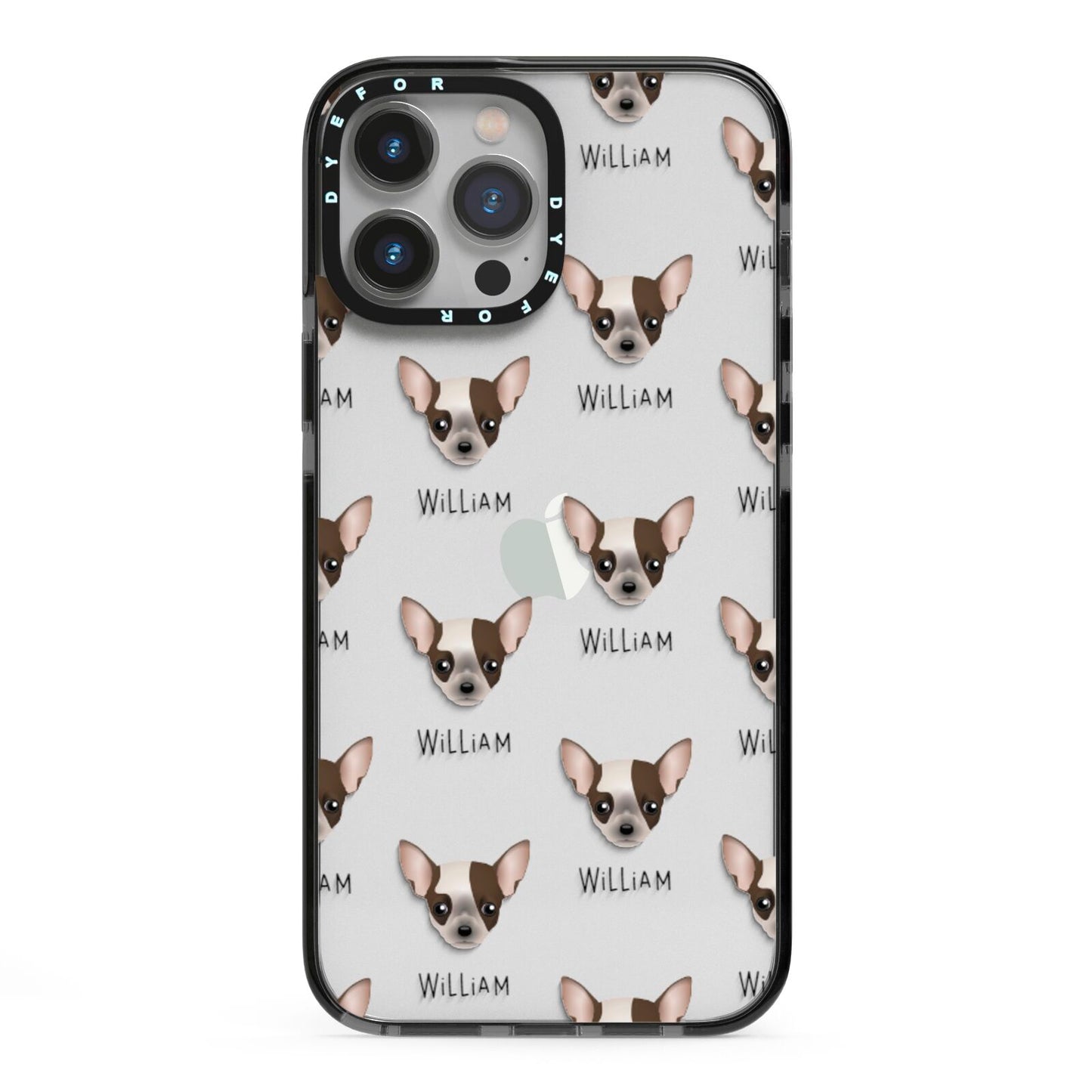 Chihuahua Icon with Name iPhone 13 Pro Max Black Impact Case on Silver phone