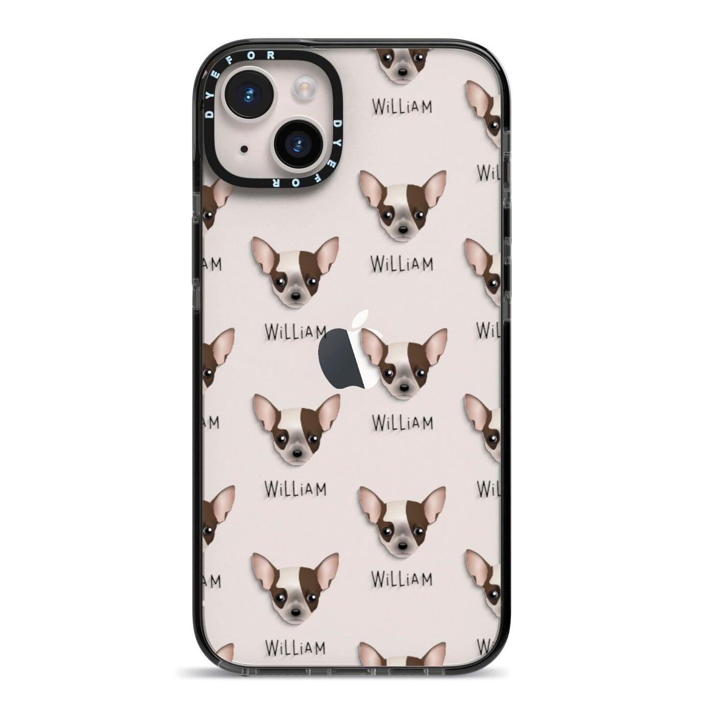 Chihuahua Icon with Name iPhone 14 Plus Black Impact Case on Silver phone