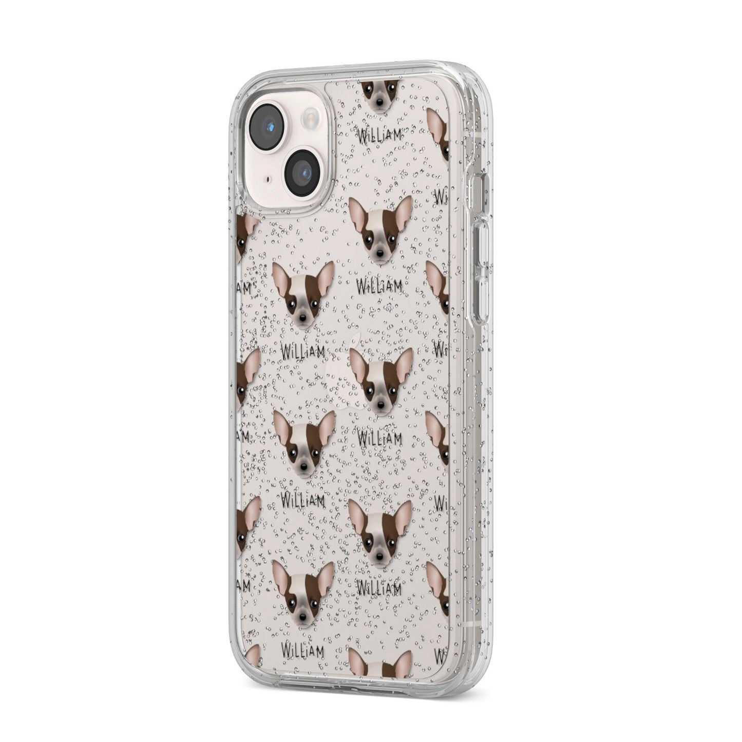 Chihuahua Icon with Name iPhone 14 Plus Glitter Tough Case Starlight Angled Image