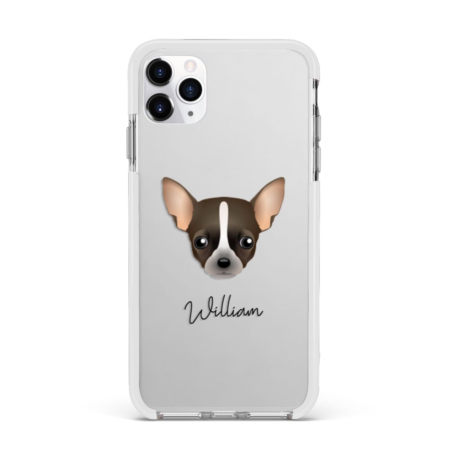 Chihuahua Personalised Apple iPhone 11 Pro Max in Silver with White Impact Case
