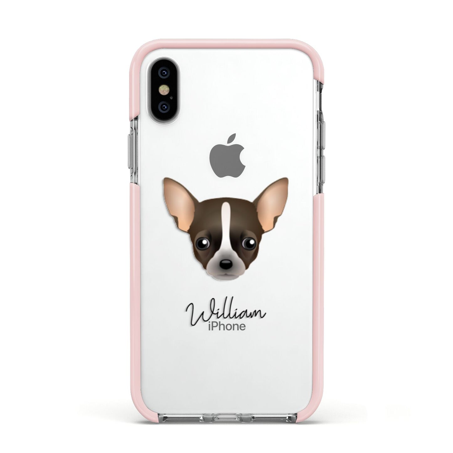 Chihuahua Personalised Apple iPhone Xs Impact Case Pink Edge on Silver Phone