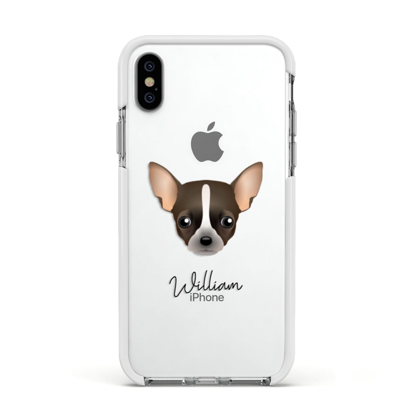 Chihuahua Personalised Apple iPhone Xs Impact Case White Edge on Silver Phone