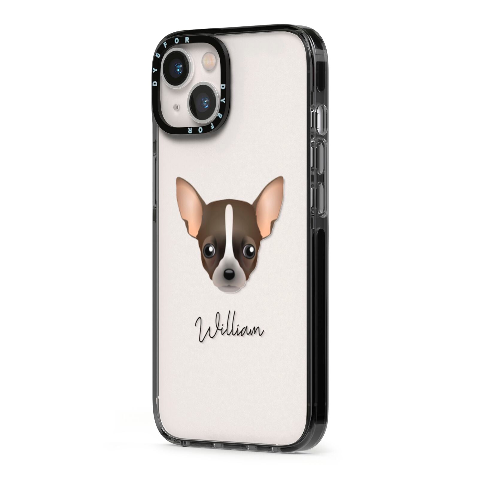 Chihuahua Personalised iPhone 13 Black Impact Case Side Angle on Silver phone