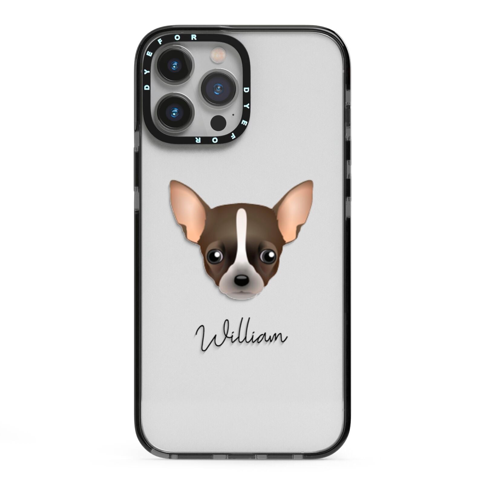 Chihuahua Personalised iPhone 13 Pro Max Black Impact Case on Silver phone