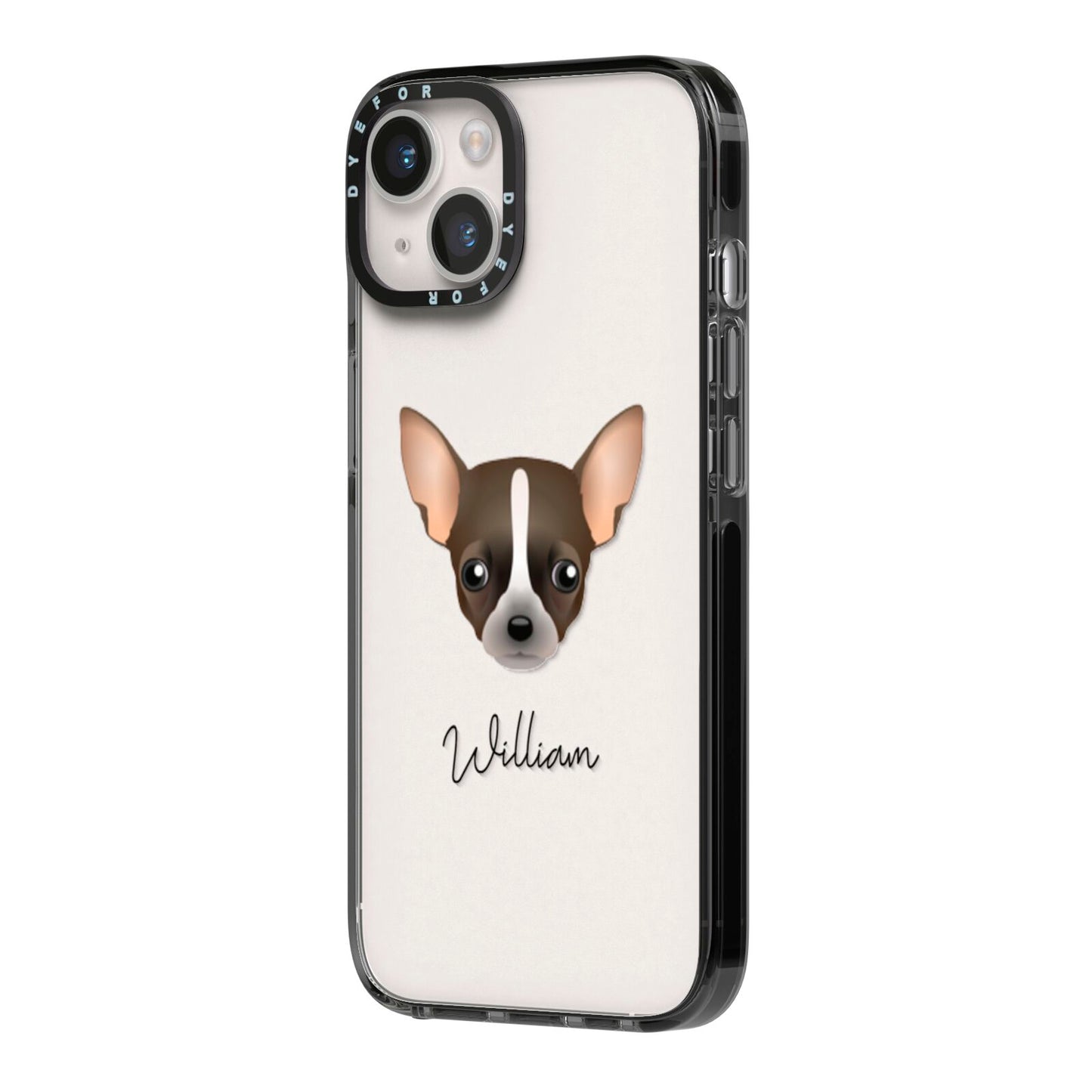 Chihuahua Personalised iPhone 14 Black Impact Case Side Angle on Silver phone