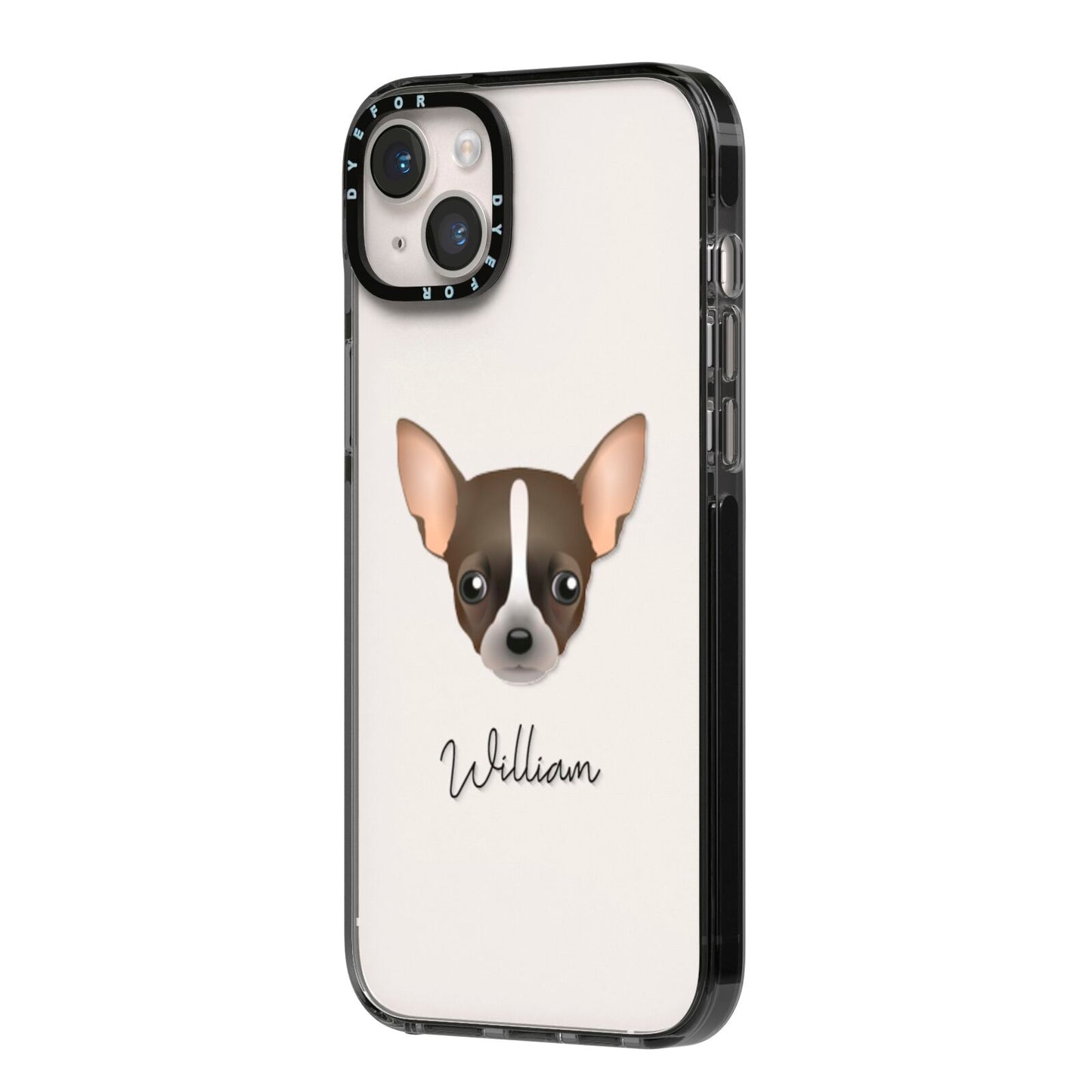 Chihuahua Personalised iPhone 14 Plus Black Impact Case Side Angle on Silver phone
