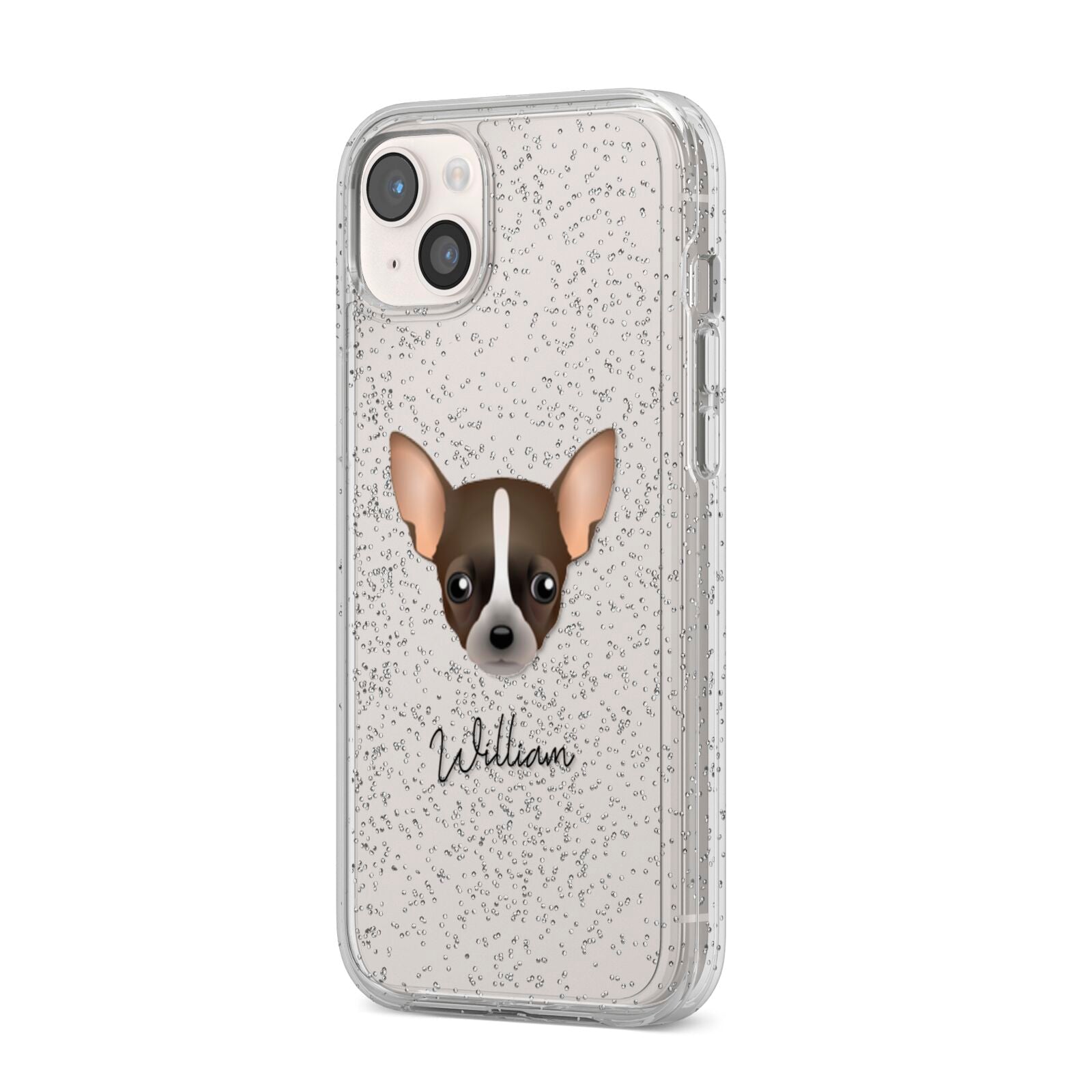 Chihuahua Personalised iPhone 14 Plus Glitter Tough Case Starlight Angled Image