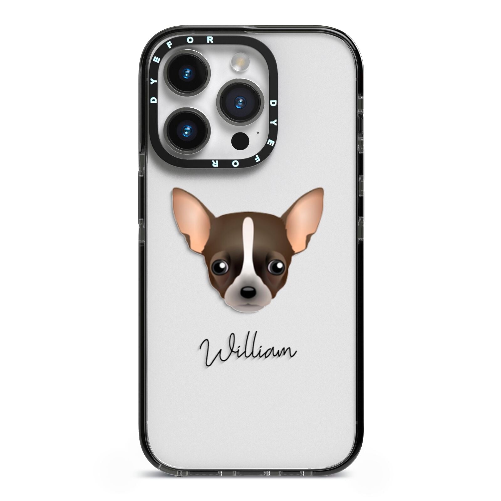 Chihuahua Personalised iPhone 14 Pro Black Impact Case on Silver phone