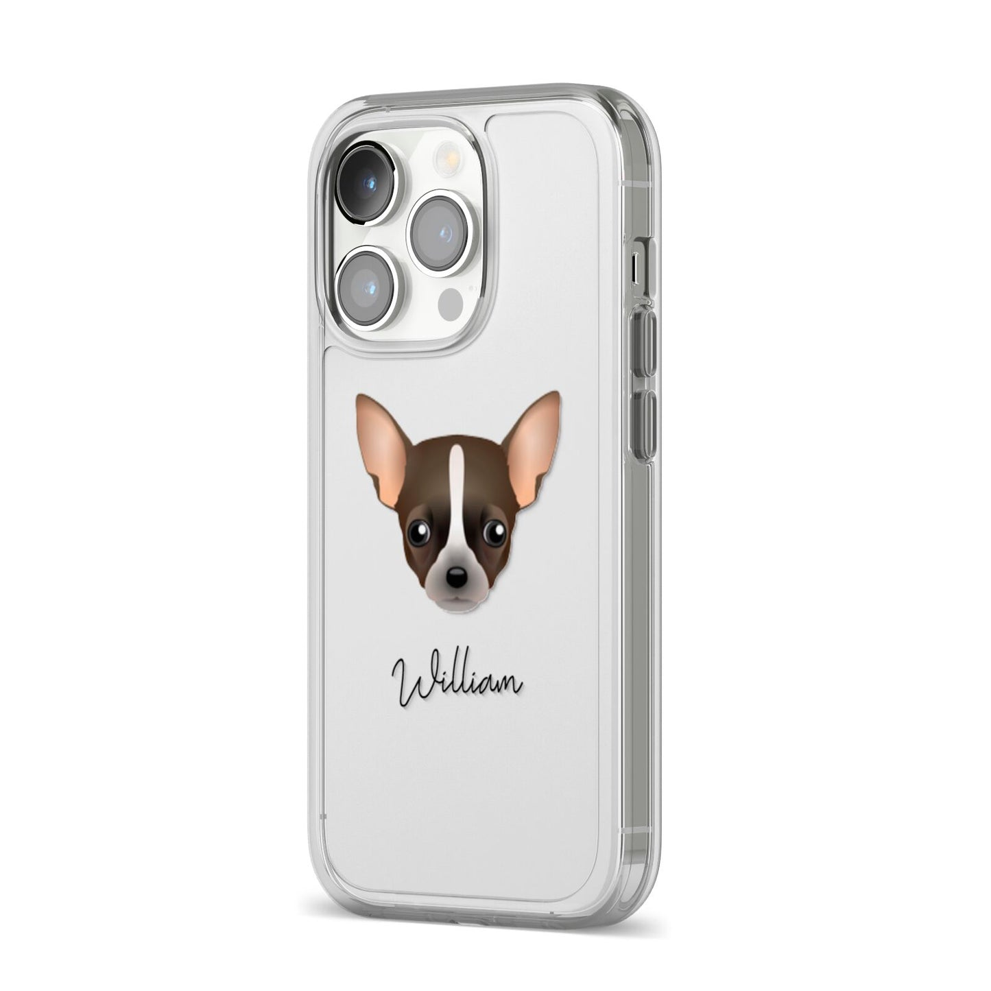 Chihuahua Personalised iPhone 14 Pro Clear Tough Case Silver Angled Image