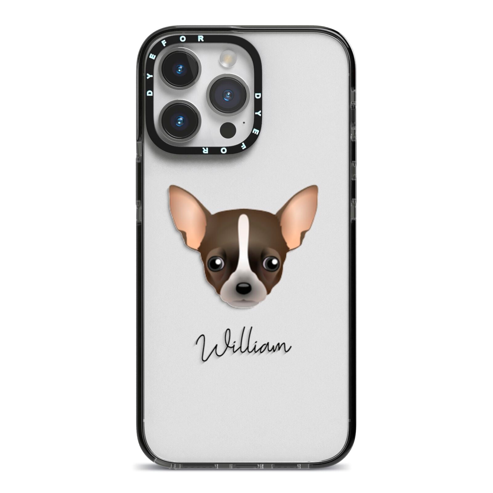 Chihuahua Personalised iPhone 14 Pro Max Black Impact Case on Silver phone