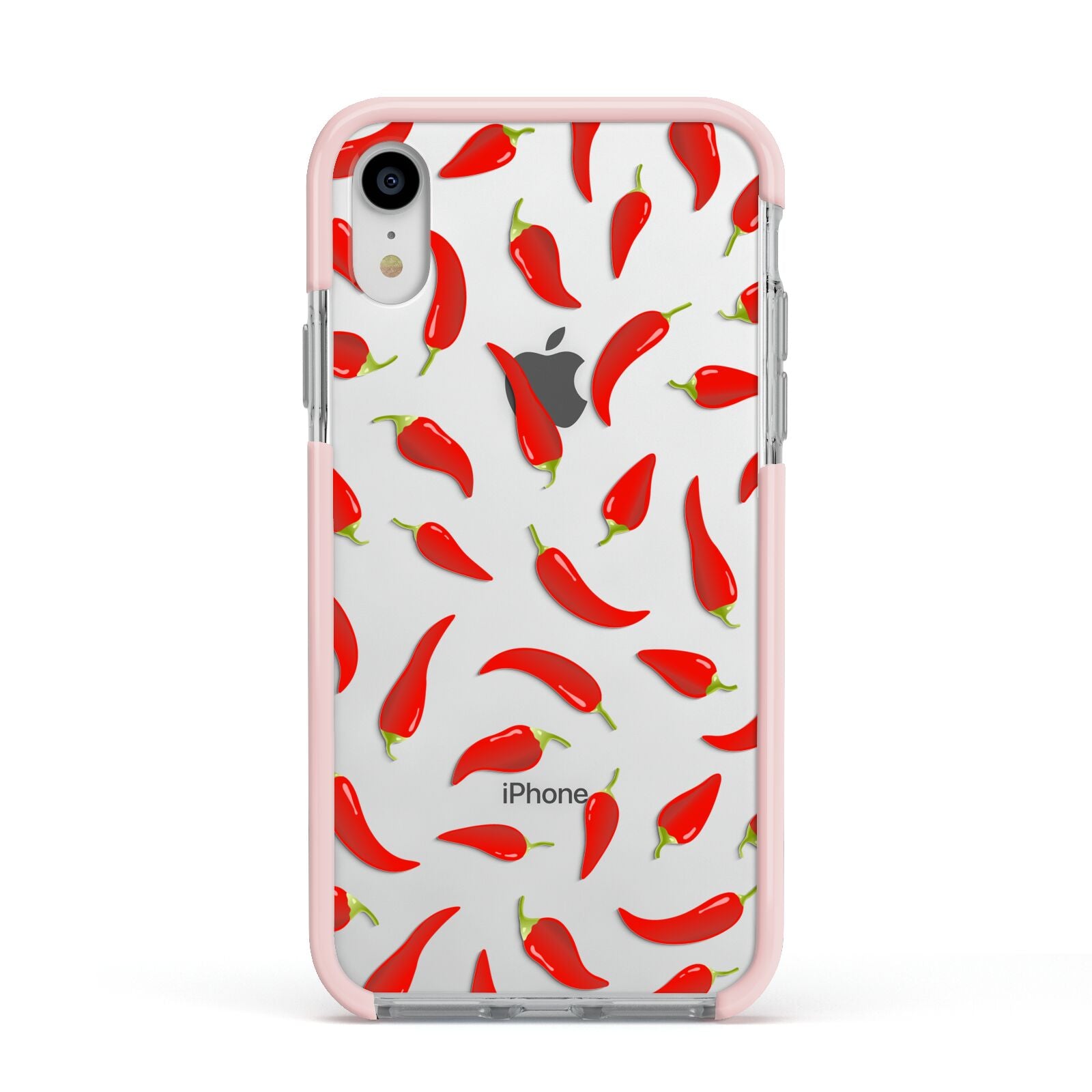 Chilli Pepper Apple iPhone XR Impact Case Pink Edge on Silver Phone