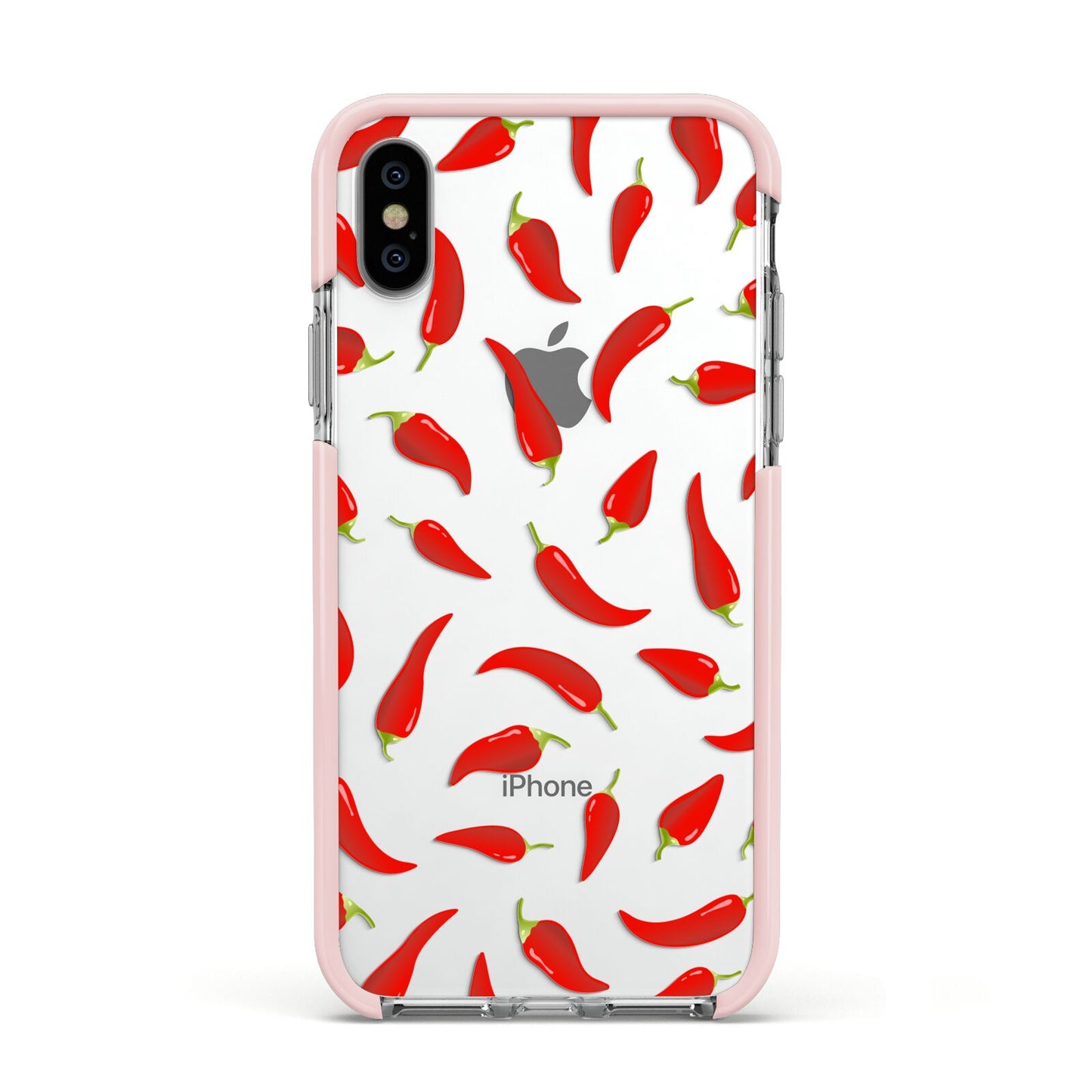 Chilli Pepper Apple iPhone Xs Impact Case Pink Edge on Silver Phone