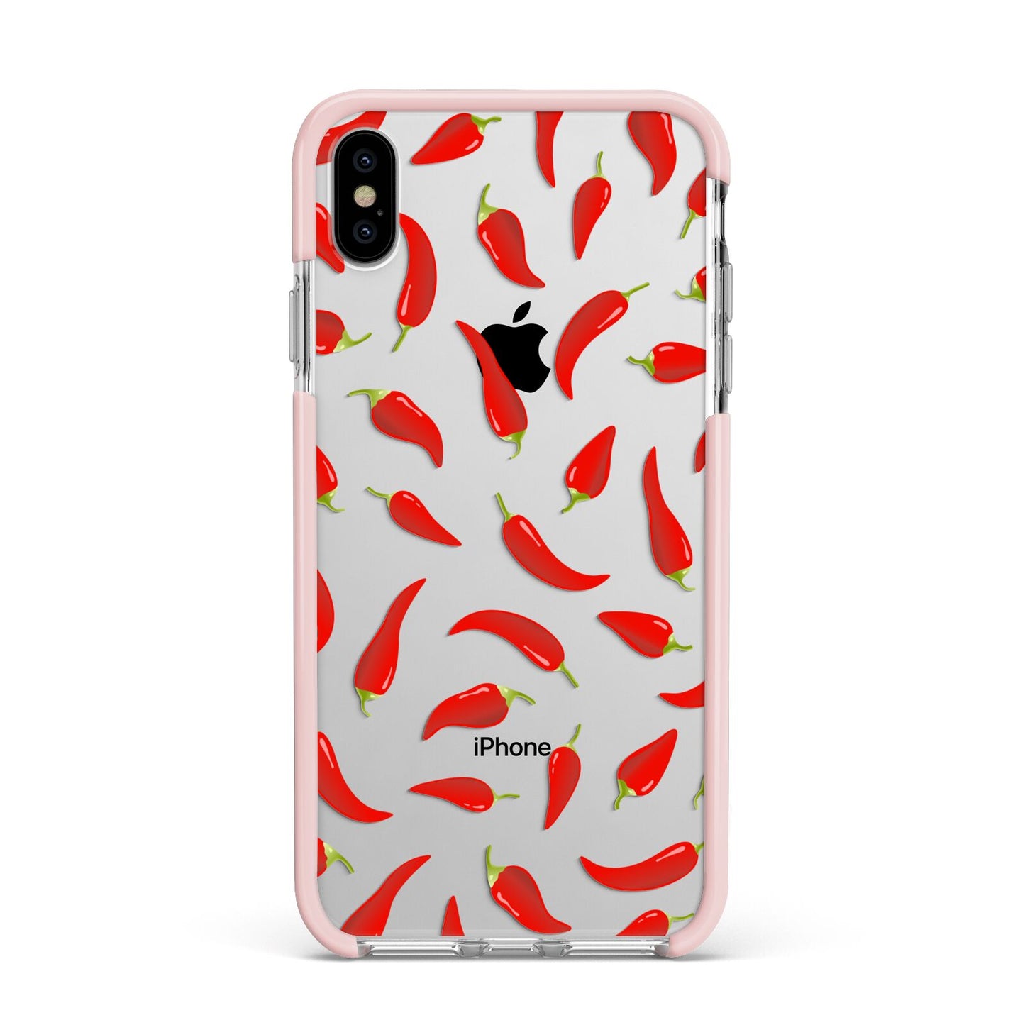 Chilli Pepper Apple iPhone Xs Max Impact Case Pink Edge on Silver Phone