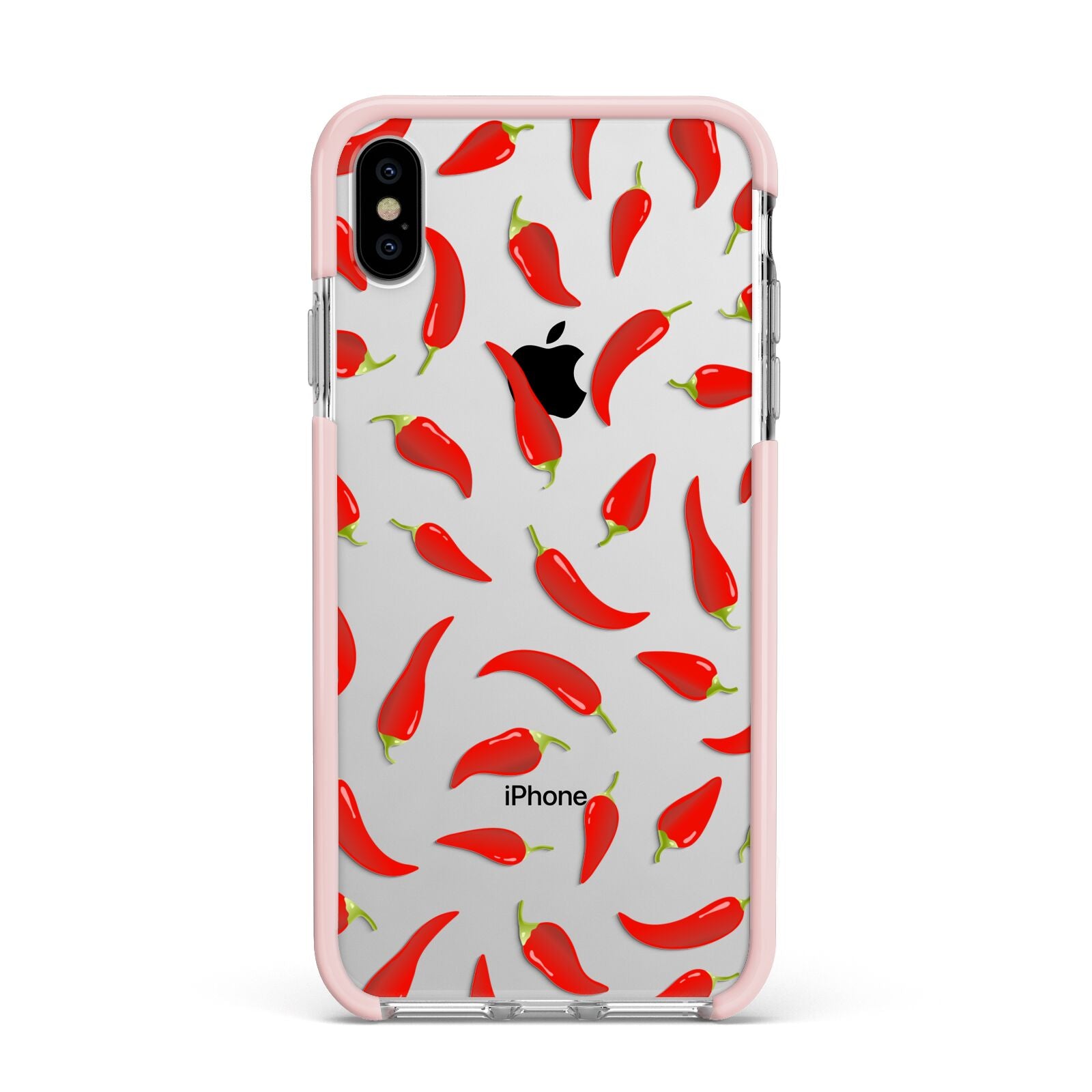 Chilli Pepper Apple iPhone Xs Max Impact Case Pink Edge on Silver Phone