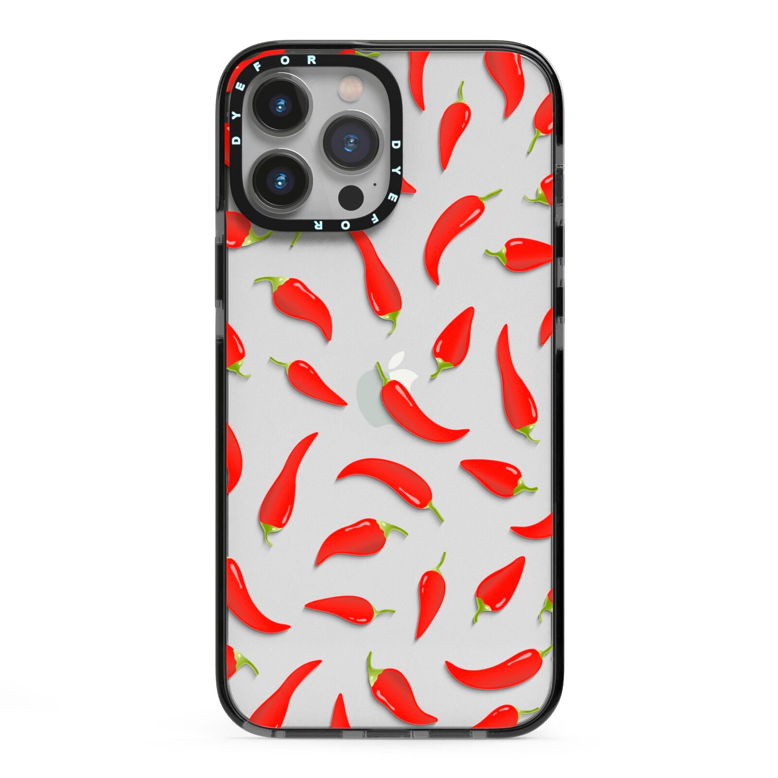 Chilli Pepper iPhone 13 Pro Max Black Impact Case on Silver phone