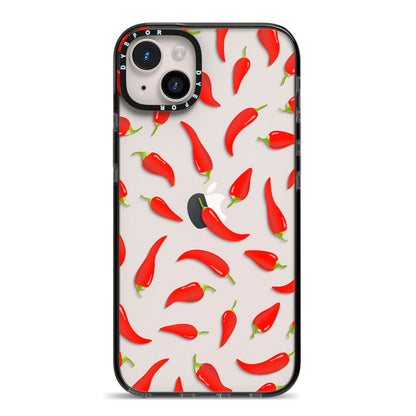 Chilli Pepper iPhone 14 Plus Black Impact Case on Silver phone