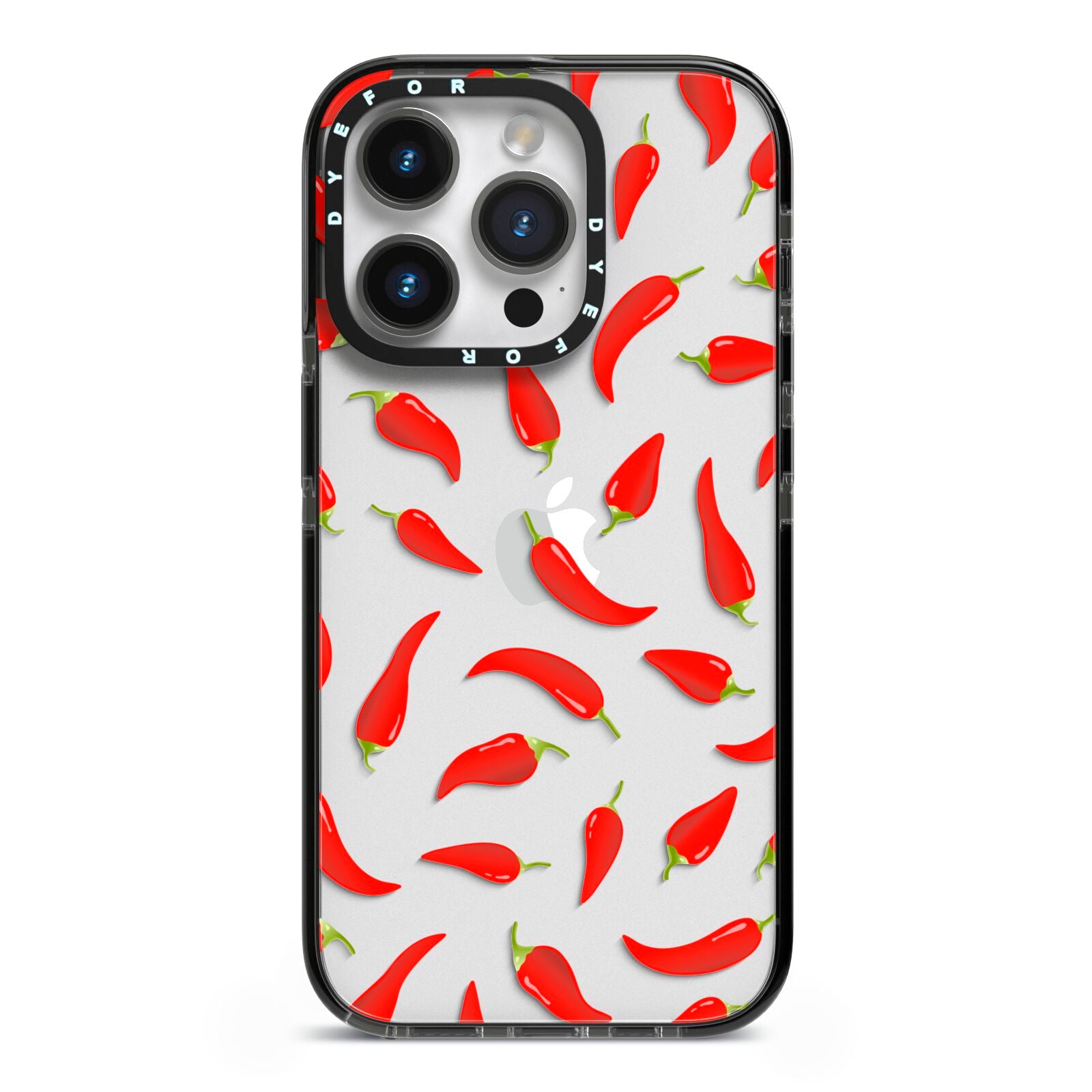 Chilli Pepper iPhone 14 Pro Black Impact Case on Silver phone
