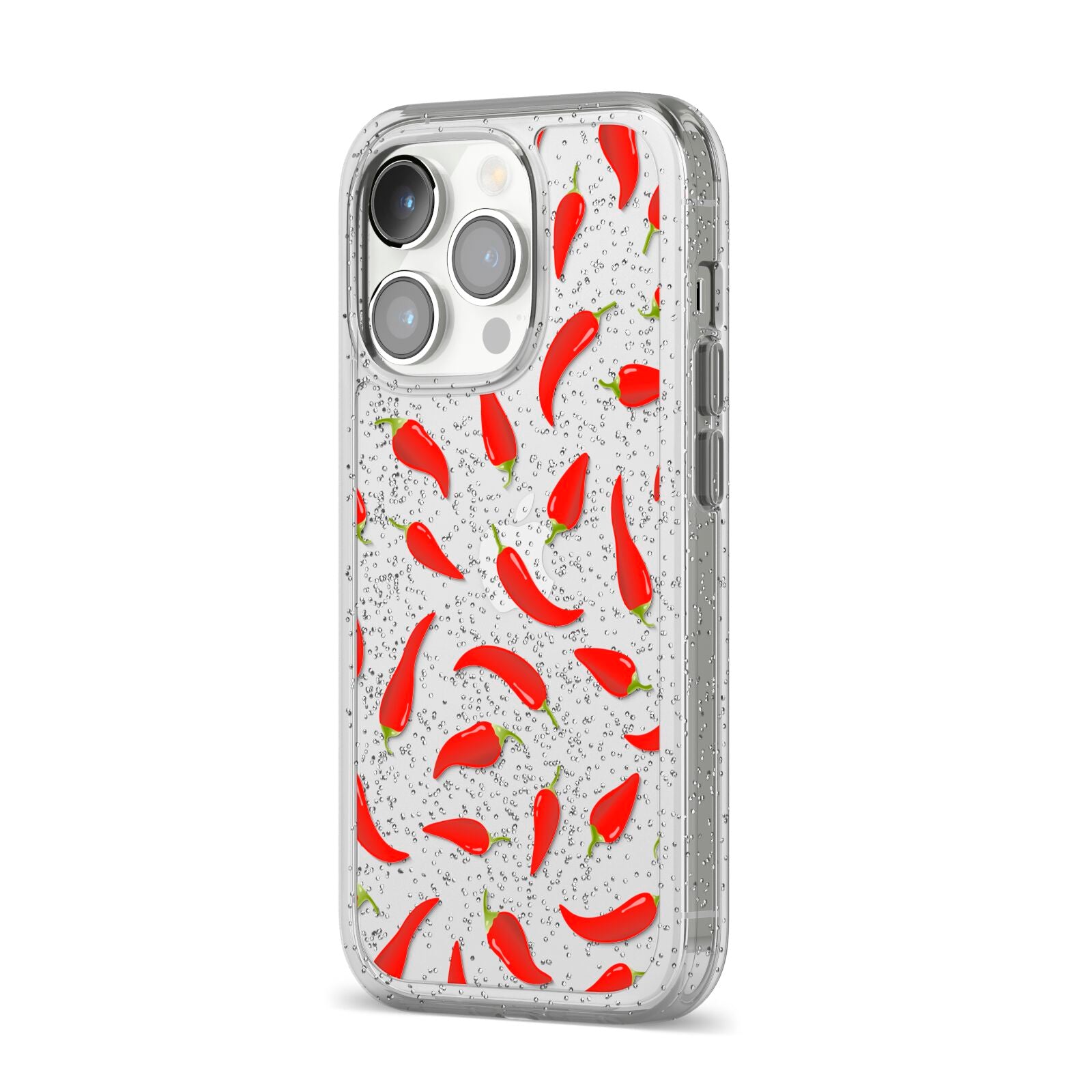 Chilli Pepper iPhone 14 Pro Glitter Tough Case Silver Angled Image
