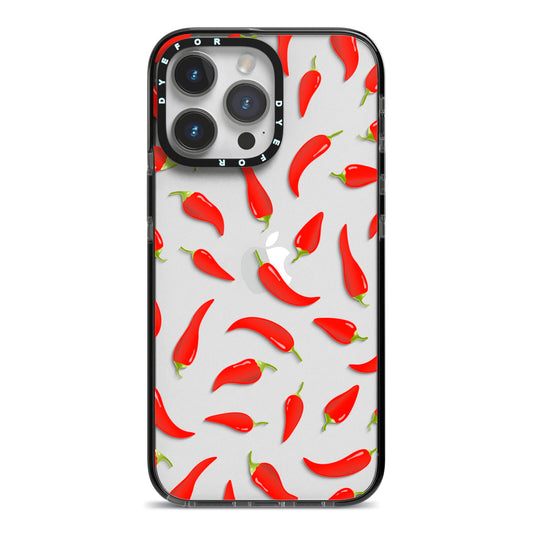 Chilli Pepper iPhone 14 Pro Max Black Impact Case on Silver phone