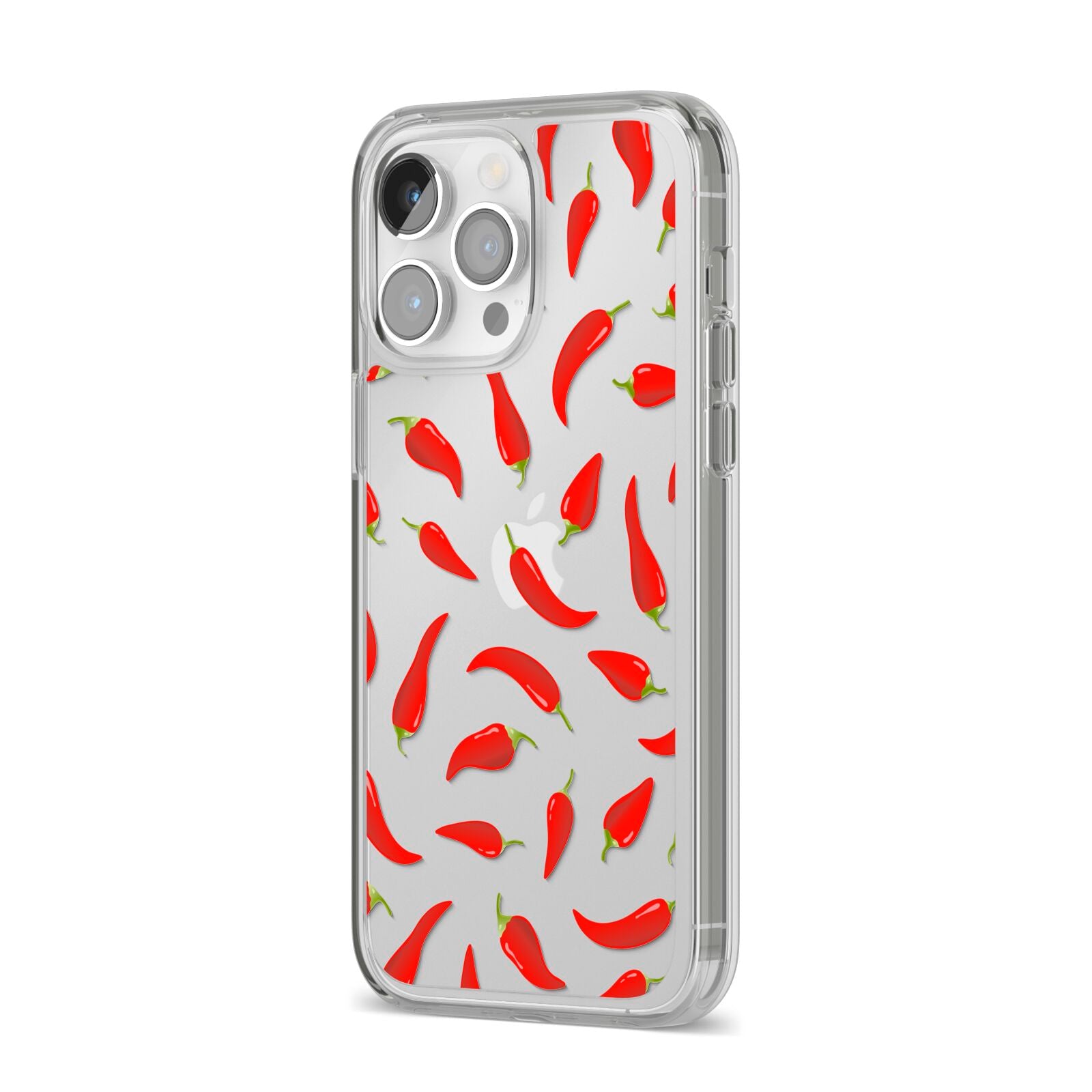 Chilli Pepper iPhone 14 Pro Max Clear Tough Case Silver Angled Image