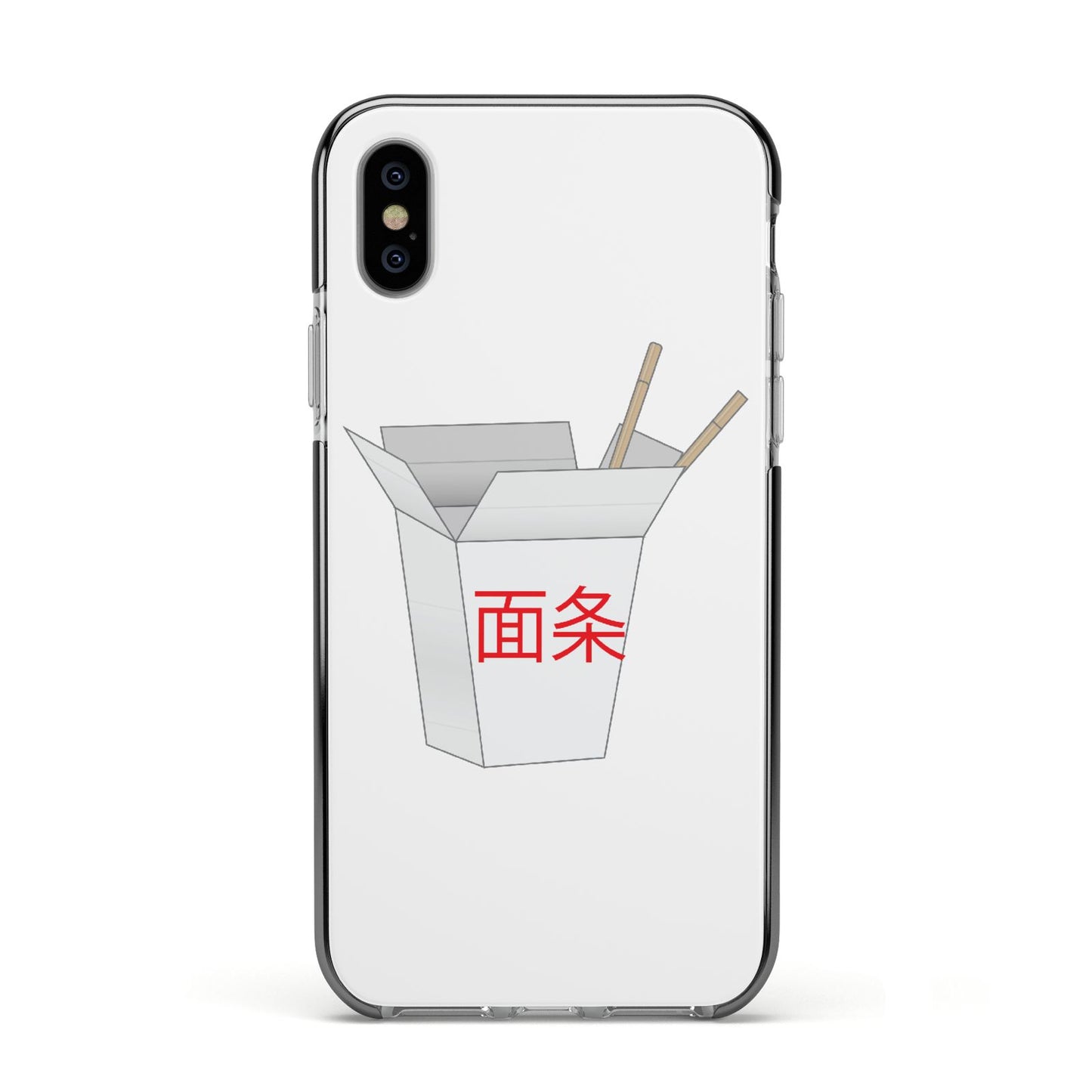 Chinese Takeaway Box Apple iPhone Xs Impact Case Black Edge on Silver Phone
