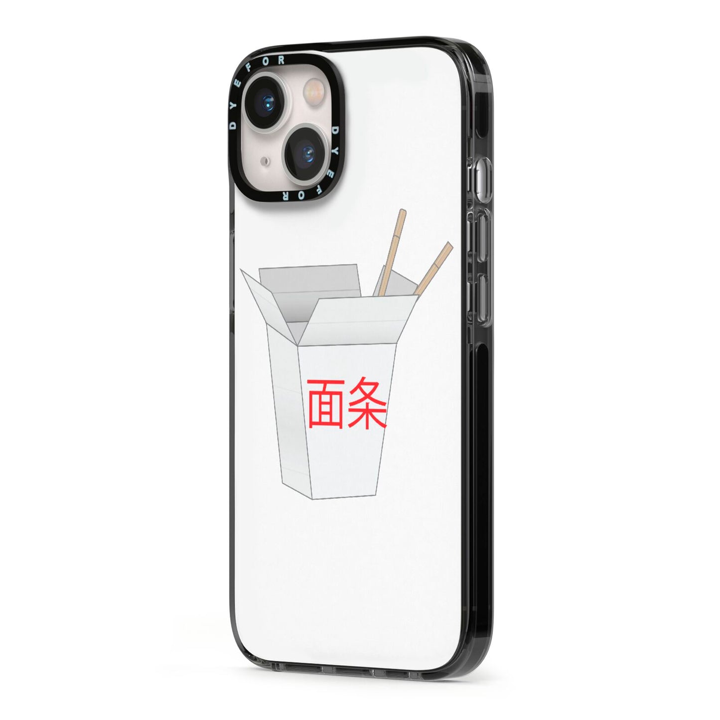 Chinese Takeaway Box iPhone 13 Black Impact Case Side Angle on Silver phone
