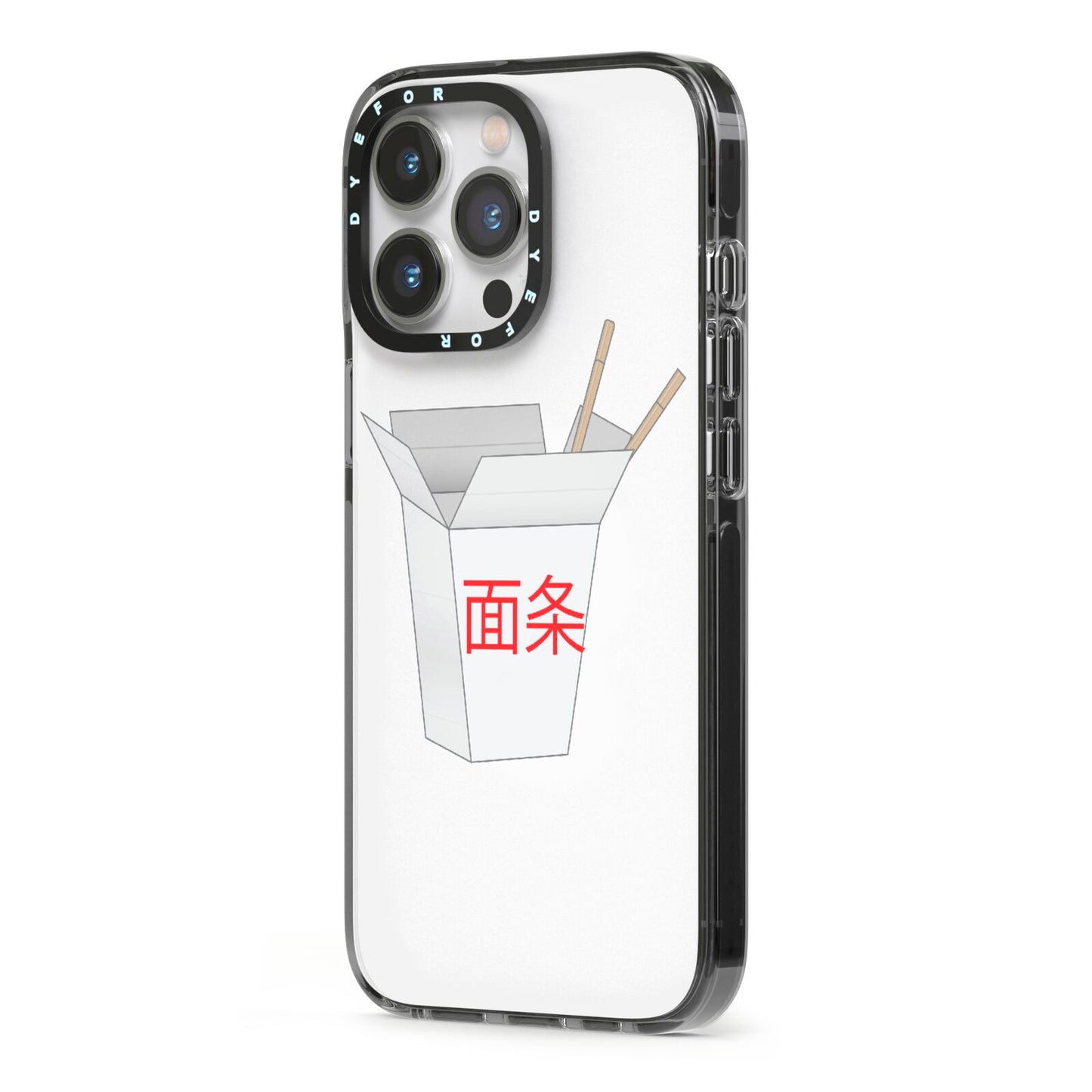Chinese Takeaway Box iPhone 13 Pro Black Impact Case Side Angle on Silver phone