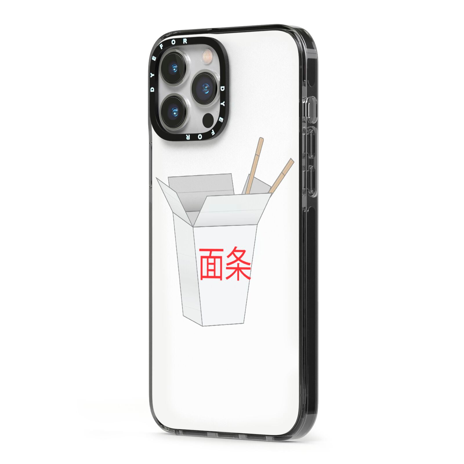 Chinese Takeaway Box iPhone 13 Pro Max Black Impact Case Side Angle on Silver phone