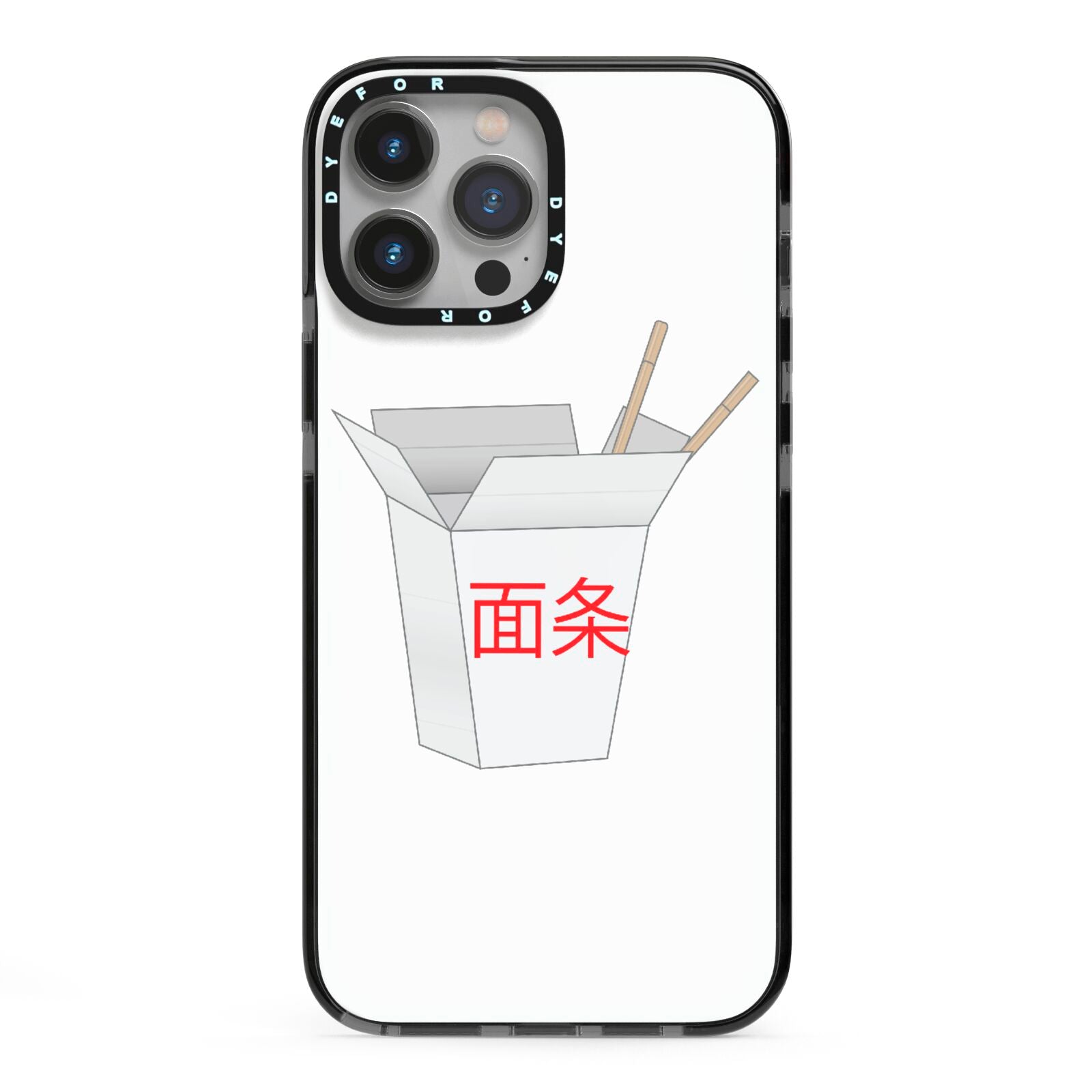 Chinese Takeaway Box iPhone 13 Pro Max Black Impact Case on Silver phone