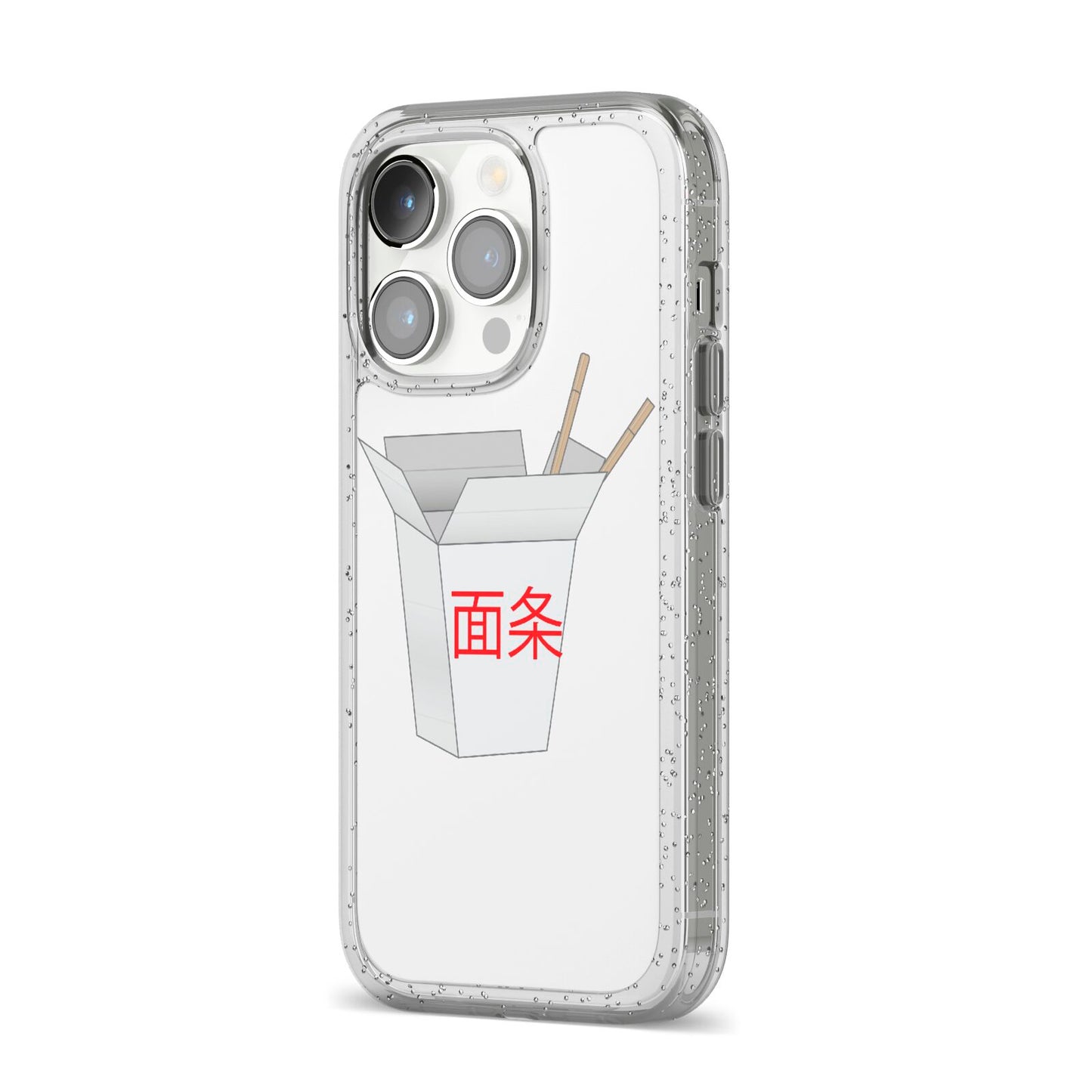 Chinese Takeaway Box iPhone 14 Pro Glitter Tough Case Silver Angled Image