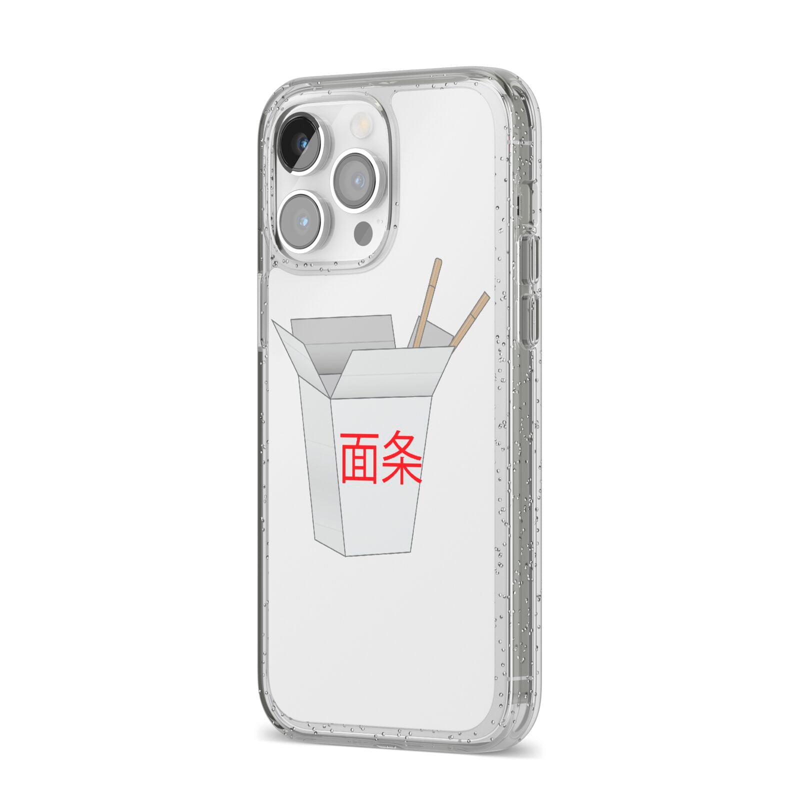 Chinese Takeaway Box iPhone 14 Pro Max Glitter Tough Case Silver Angled Image