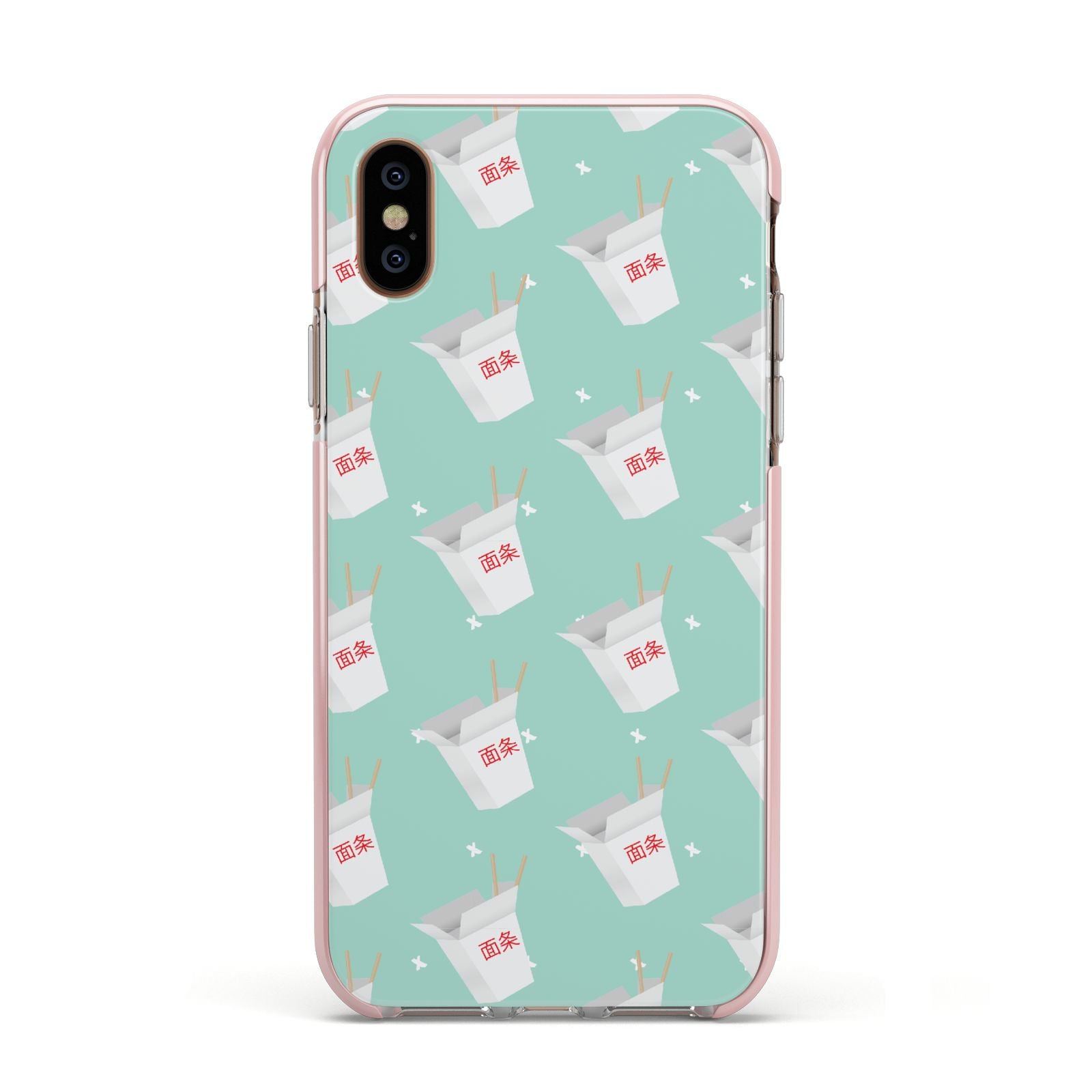 Chinese Takeaway Pattern Apple iPhone Xs Impact Case Pink Edge on Gold Phone