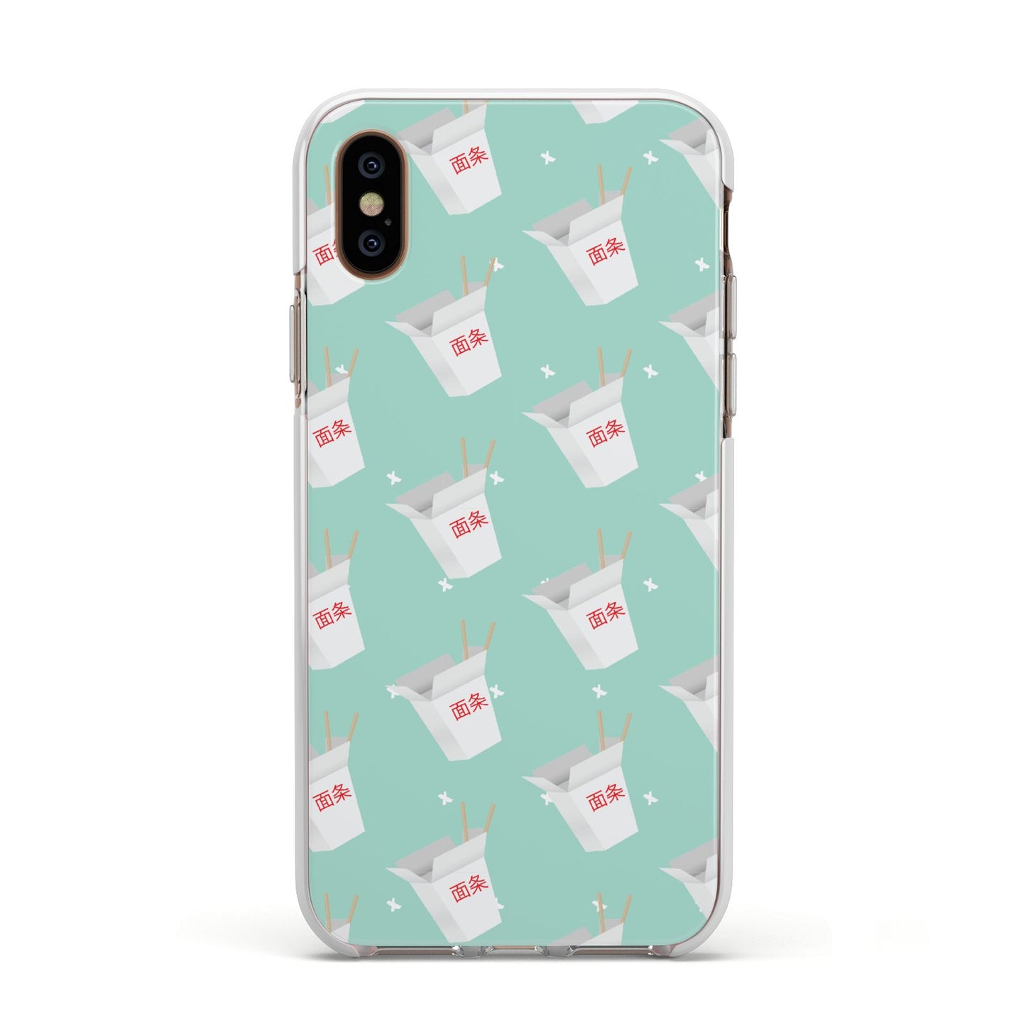 Chinese Takeaway Pattern Apple iPhone Xs Impact Case White Edge on Gold Phone