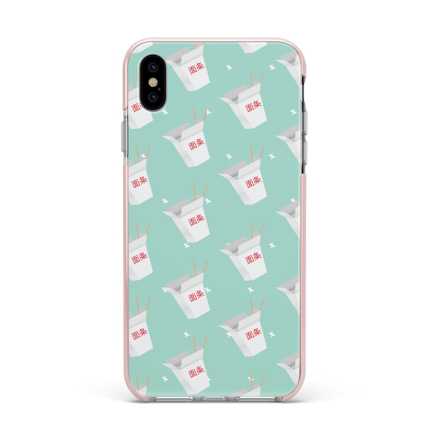 Chinese Takeaway Pattern Apple iPhone Xs Max Impact Case Pink Edge on Silver Phone