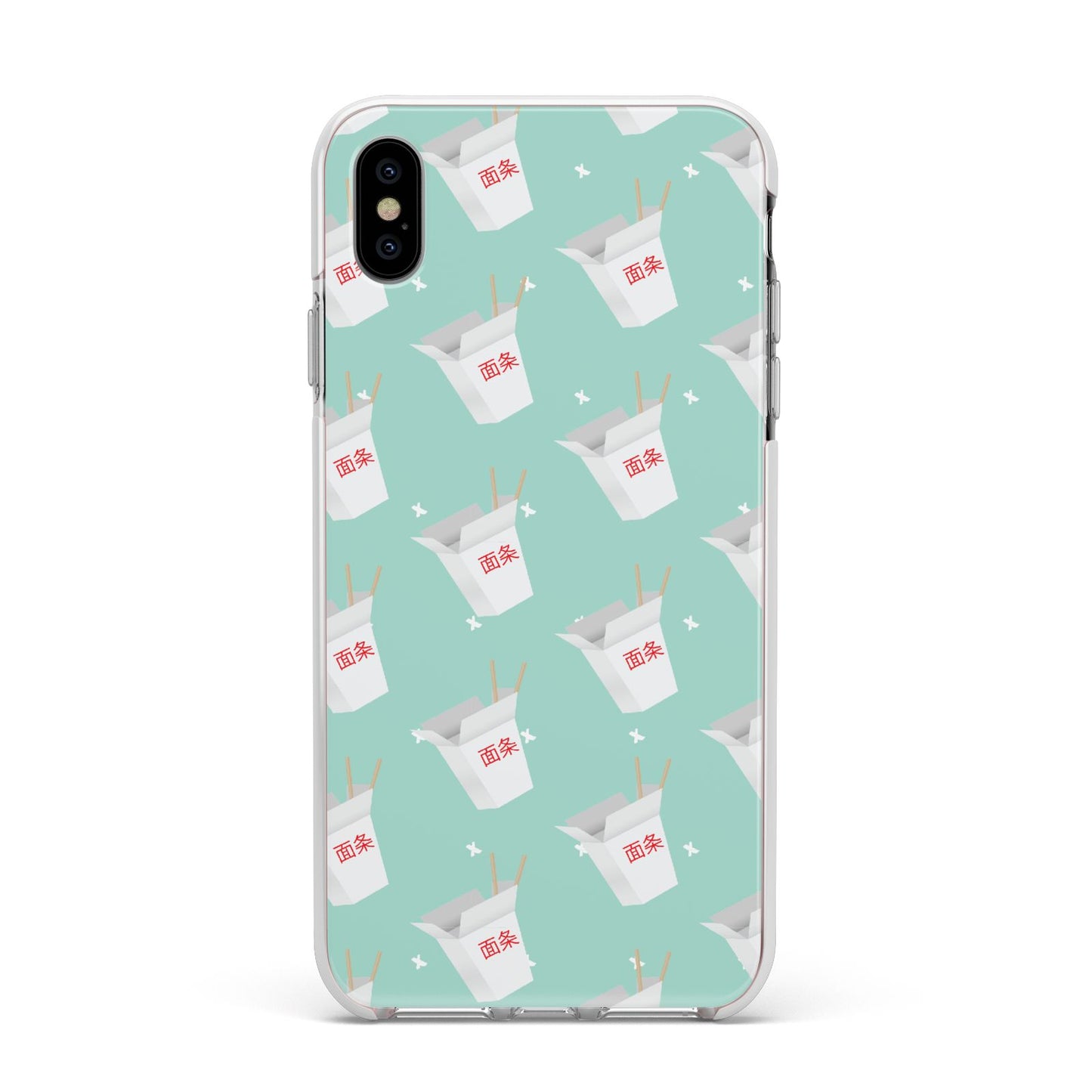 Chinese Takeaway Pattern Apple iPhone Xs Max Impact Case White Edge on Silver Phone