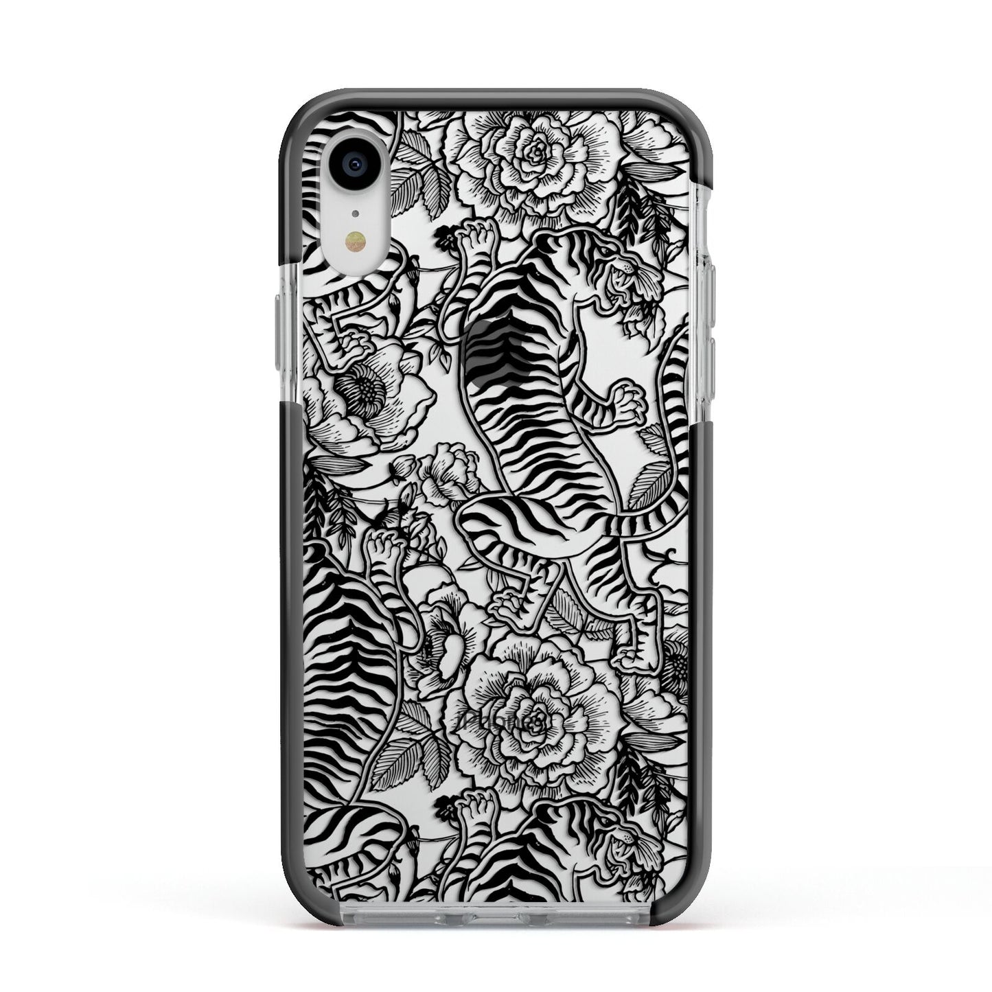 Chinese Tiger Apple iPhone XR Impact Case Black Edge on Silver Phone