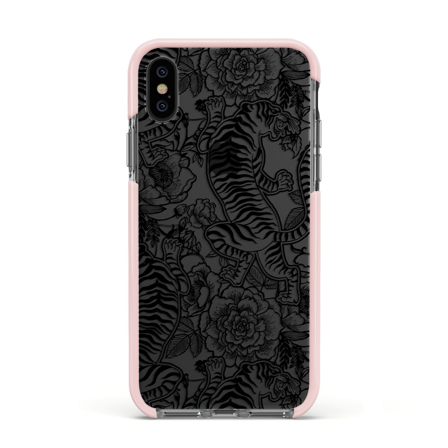 Chinese Tiger Apple iPhone Xs Impact Case Pink Edge on Black Phone