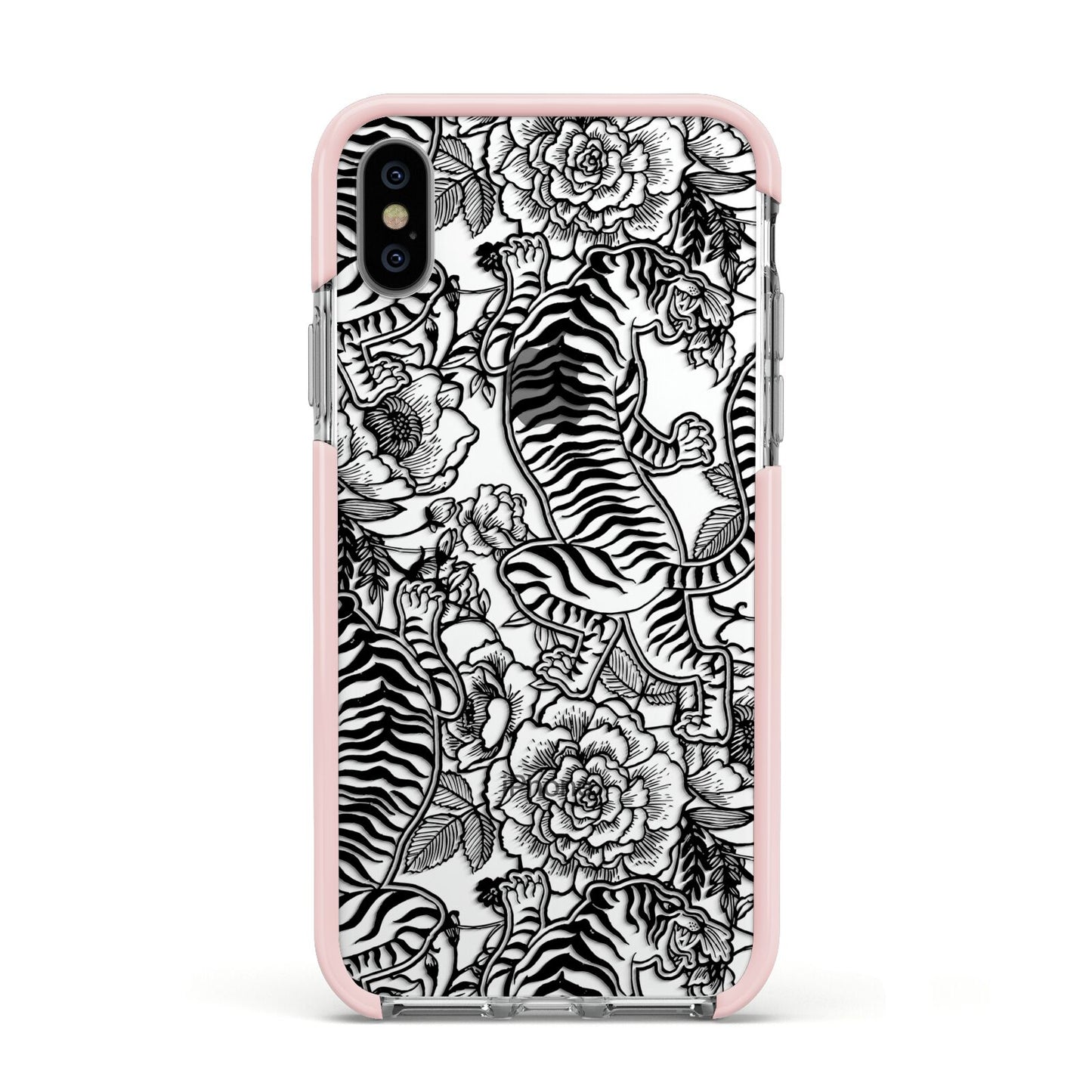 Chinese Tiger Apple iPhone Xs Impact Case Pink Edge on Silver Phone